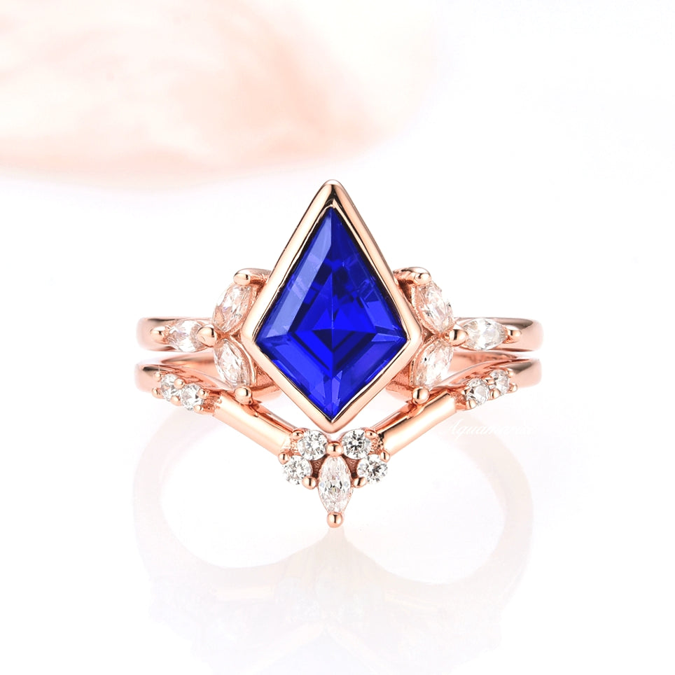 14K Rose Gold Vermeil Blue Sapphire Ring Set - Elegant Jewelry for Women, Perfect for Engagement, Wedding & Anniversary Gifts