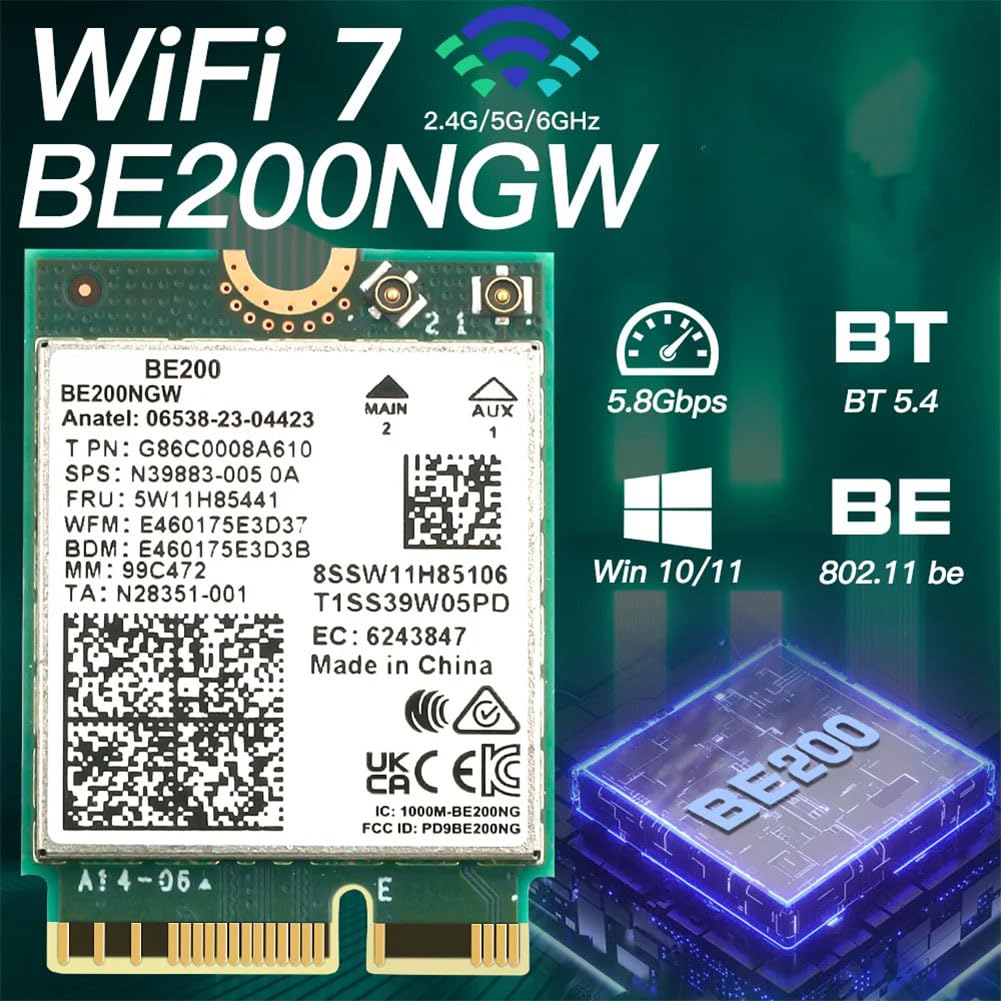 Luxurious WiFi 7 BE200 PCIe Wireless Card - Tri-Band 2.4G/5G/6GHz, Windows 11 Compatible - Perfect for Gaming, 4K Streaming & High-Speed Internet Browsing