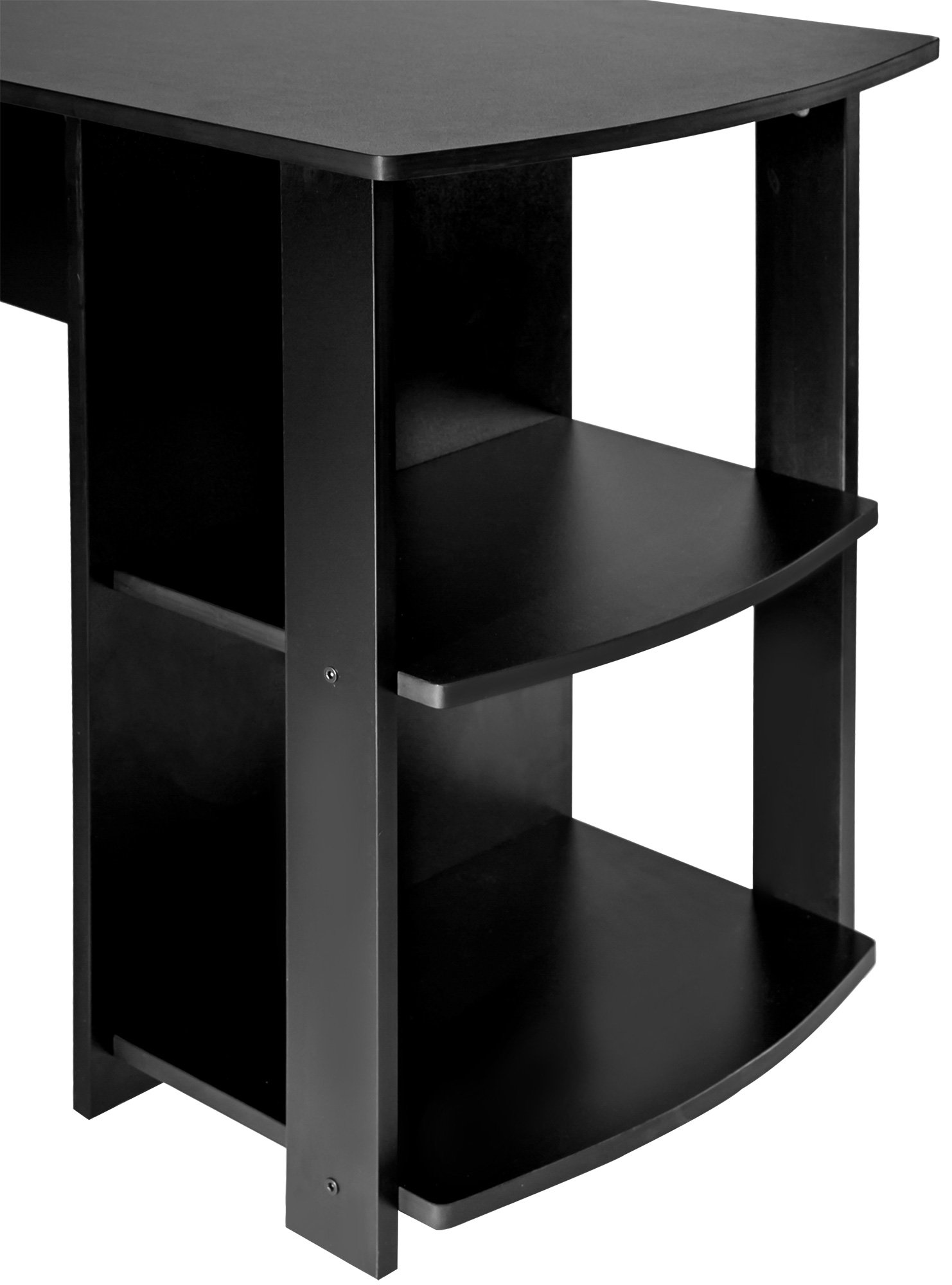 L-Shaped Corner Computer Desk with Storage Shelf - Wooden Office Desk for Home & Workspace, Black | Perfect for Small Spaces, Gaming, Writing & Studying