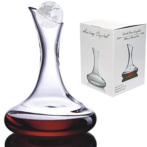 Amlong Crystal Lead-Free Wine Decanter with Globe Stopper - 58oz Elegant Red Wine Carafe & Gift Set - Perfect for Wine Tasting, Dinner Parties & Home Bar Accessories
