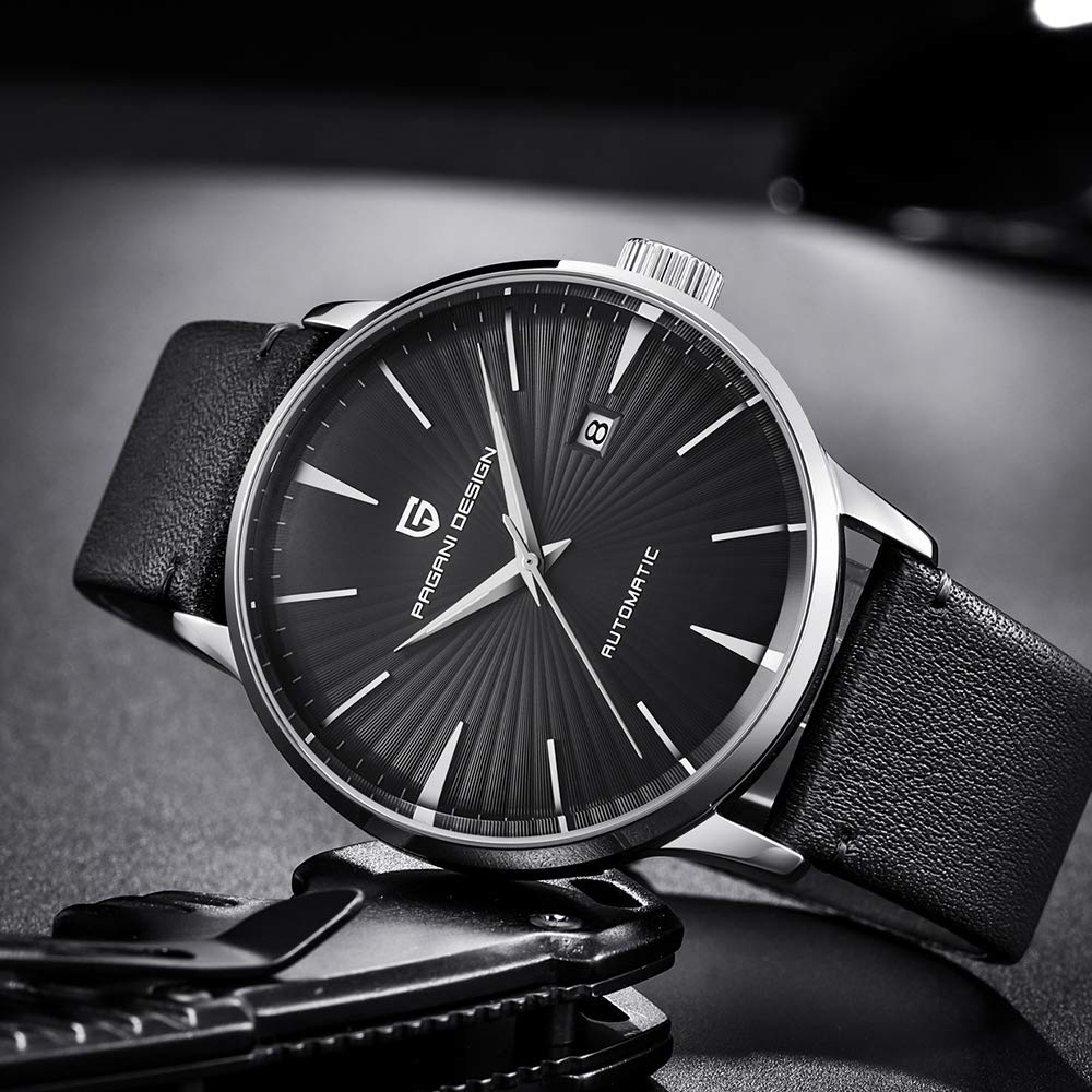 Pagani Design Men's Automatic Mechanical Watch - Waterproof Stainless Steel with Date Display & Brown Leather Strap | Dress Watch for Business, Casual Wear & Outdoor Activities