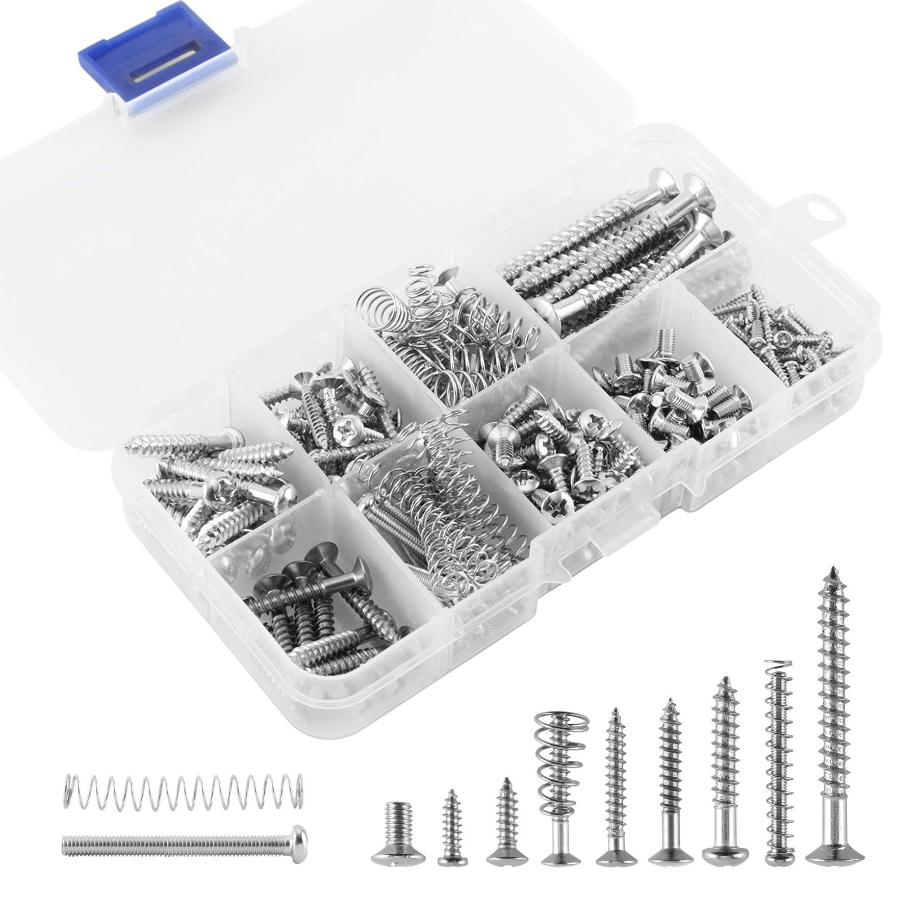 240 PCS Guitar Screw Kit with Springs - 9 Types Electric Guitar Screws & Springs Assortment Set for Bridge, Pickup, Pickguard, Tuner, Switch, Neck Plate - Premium Silver Hardware Replacement Parts for DIY Guitar Repair & Maintenance (By Giveme5) - Perfect for Home Studio, Live Performance & Guitar Upgrades