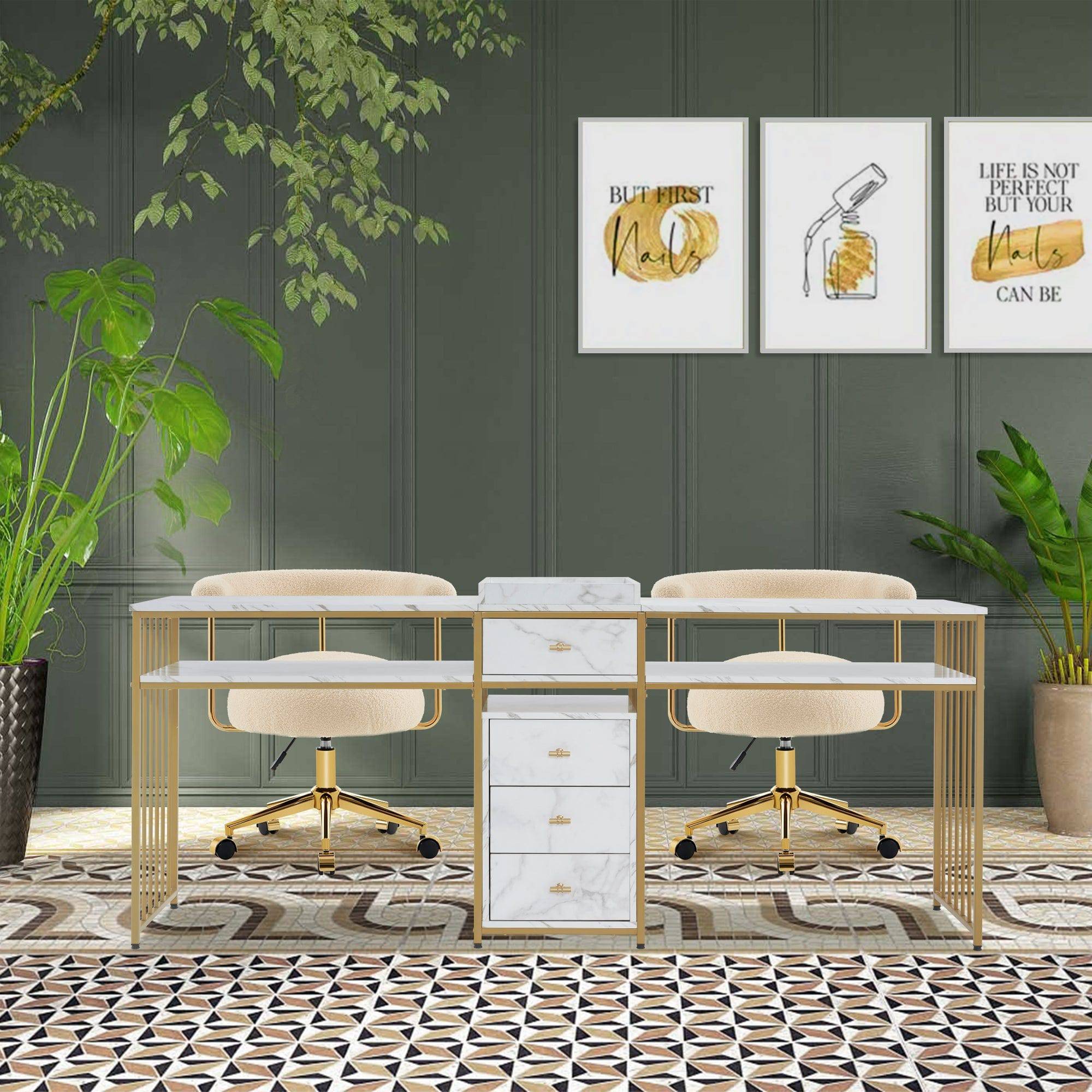 Premium Double Acetone Resistant Manicure Table - Professional Nail Salon Furniture for Pedicure & Manicure - Perfect for Nail Technicians & Home Salons