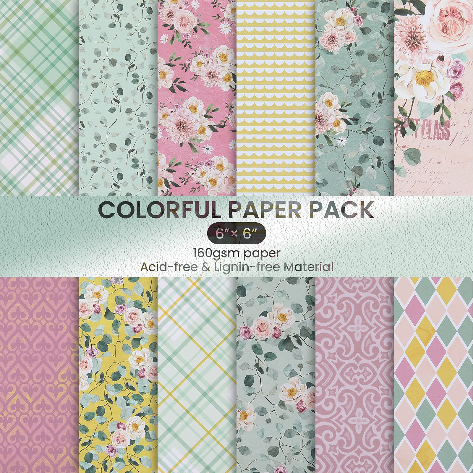 YARUMI 6x6 Inch Multicolor Scrapbook Paper - 24 Sheets Single-Sided Floral Patterned Cardstock for DIY Card Making, Origami, Decoupage & Spring-Themed Crafts | Perfect for Scrapbooking, Gift Wrapping & Home Decor