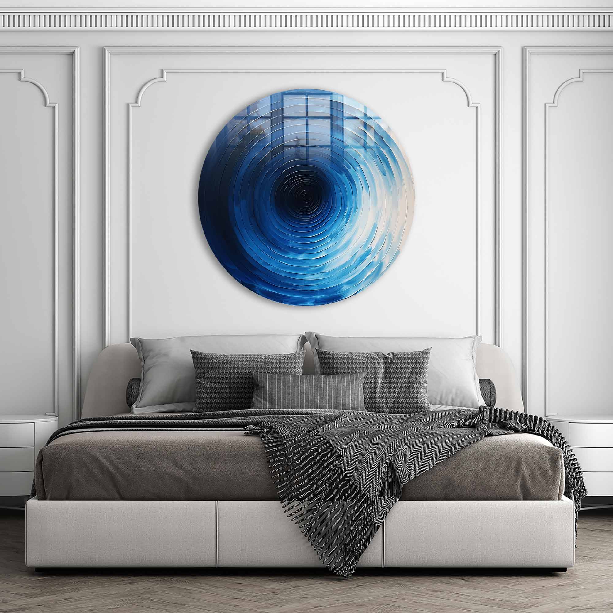 Fifty Shades of Blue Rounded Glass Wall Art - Modern Abstract Home Decor for Living Room, Bedroom & Office