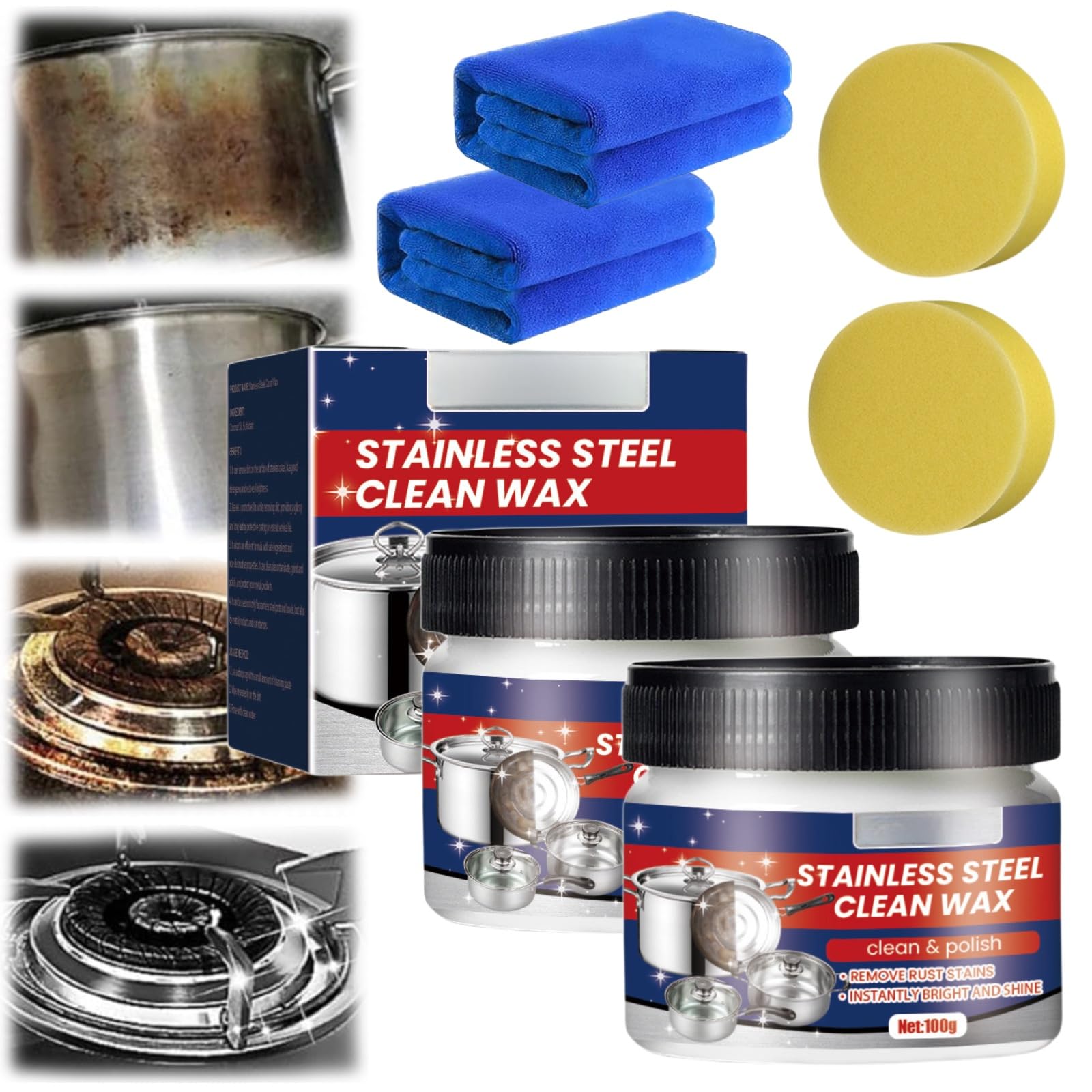 Circularcite - Nano-Tech Stainless Steel Cleaning Paste & Wax, Multi-Purpose Cleaner for Pots, Pans & Appliances (2Pcs) - Remove Stains, Restore Shine for Kitchen & Outdoor Use