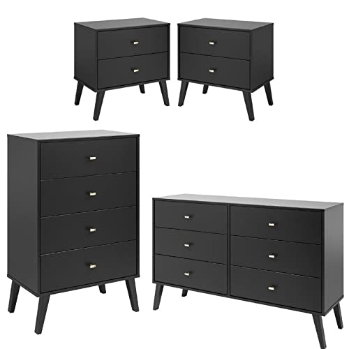 Home Square 4-Piece Bedroom Furniture Set - 2 Nightstands, Double Dresser & 4-Drawer Chest - Complete Bedroom Storage Solution for Master Bedroom or Guest Room