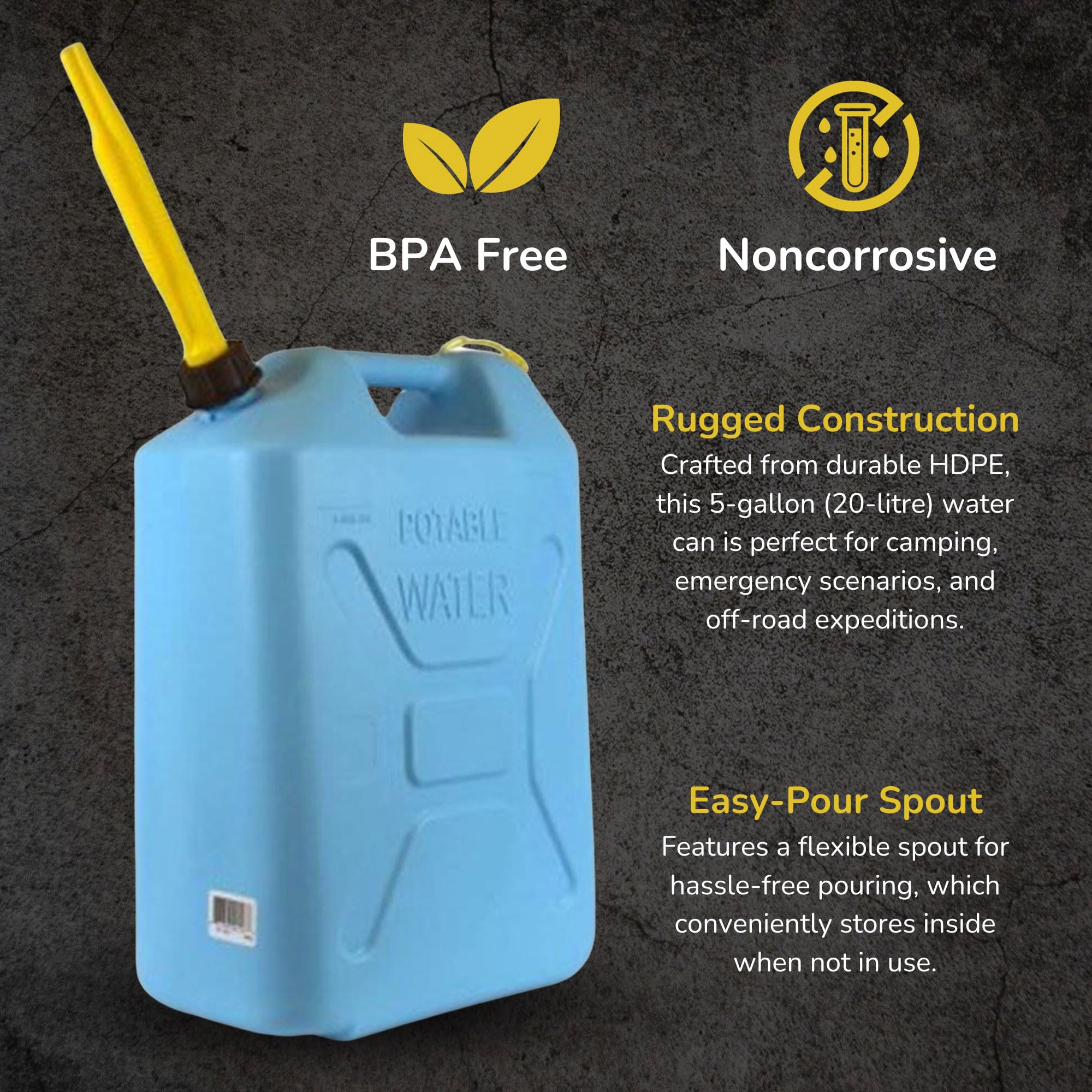 Scepter 5 Gallon Portable Water Jug - Military Style, BPA-Free Plastic, Reversible Spout for Easy Pouring | Ideal for Camping, Hiking, Emergency Preparedness & Outdoor Adventures (Blue)