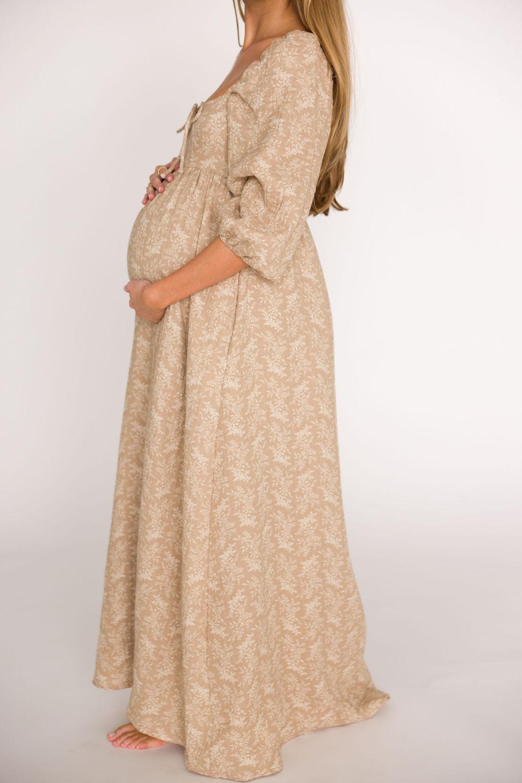 Peyton 100% Cotton Maternity Maxi Dress - Bump Friendly Floral Print in Mocha (XS-XL) | Perfect for Pregnancy, Baby Showers & Summer Vacations