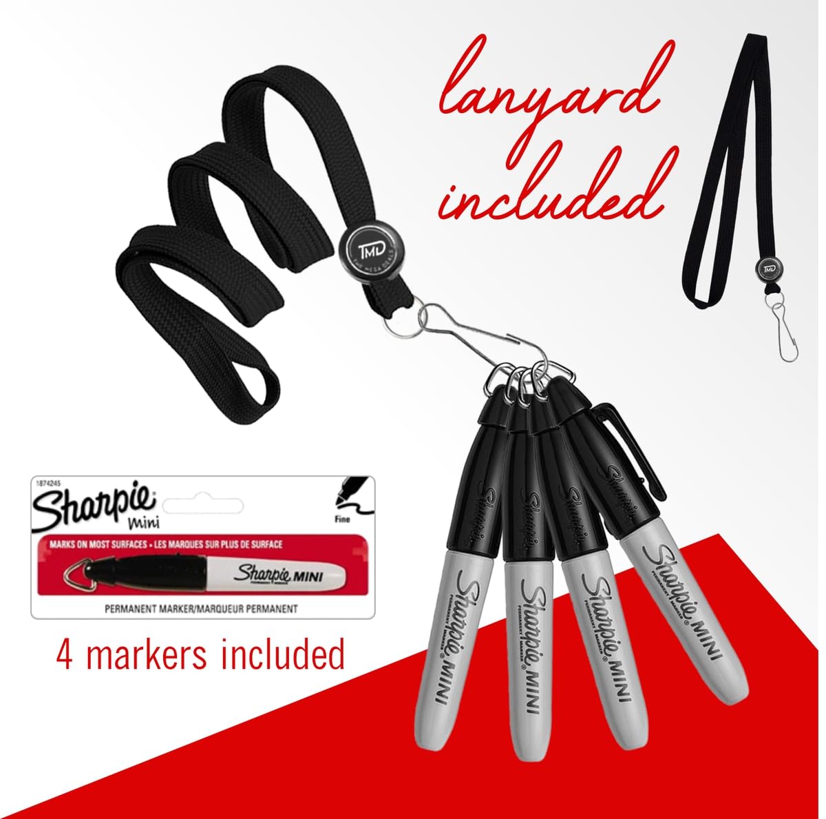 4 Pack Mini Sharpie Permanent Markers for Nurses - Black Ink Badge ID Marker with Lanyard Clip | Perfect for Medical Professionals, Teachers & Office Workers
