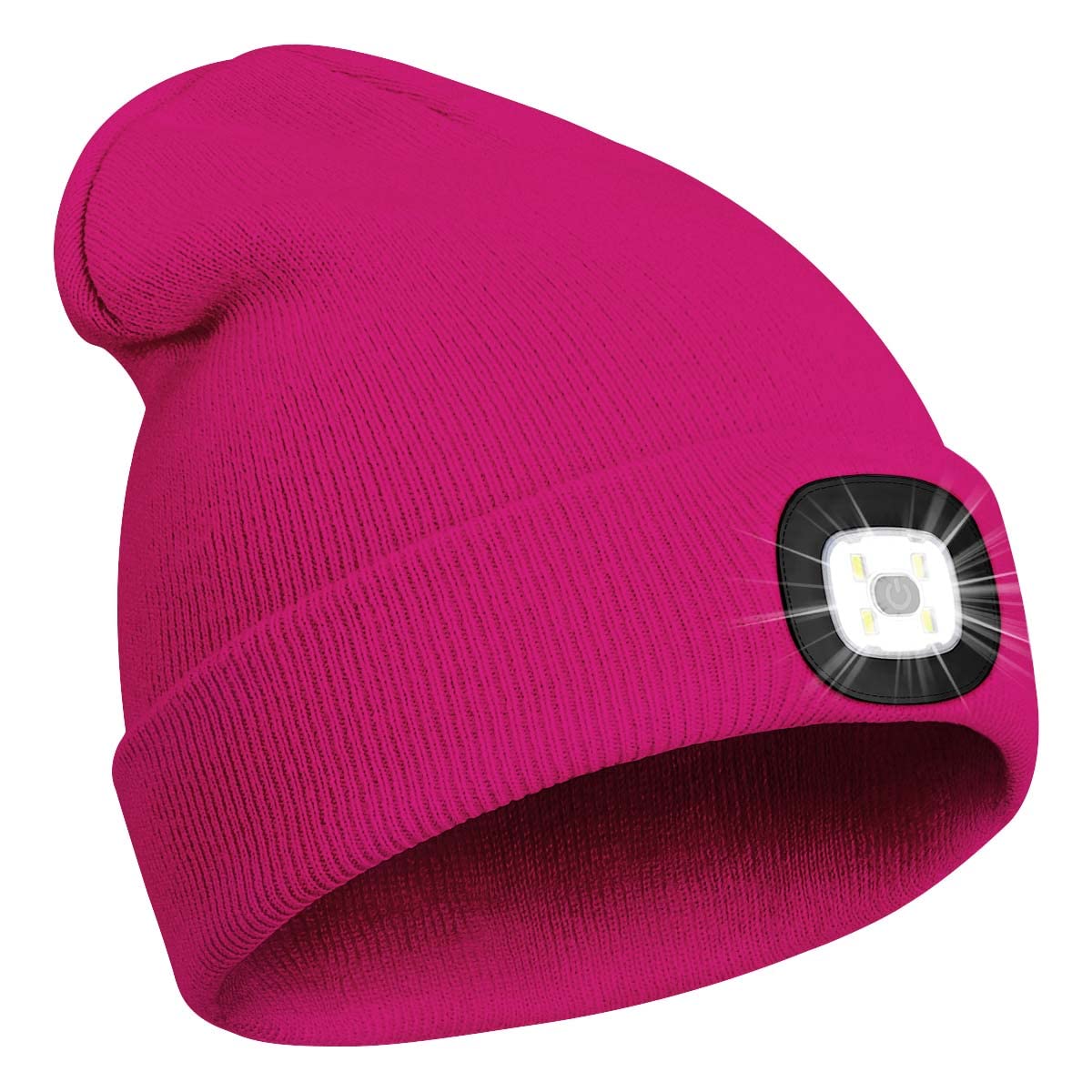 USB Rechargeable LED Beanie Hat for Men & Women - Hands Free Headlamp Winter Cap with Light - Perfect Gift for Dad, Husband, Father - Rose Red - Ideal for Camping, Running, Night Fishing & Outdoor Activities