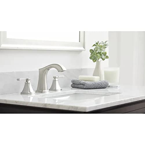 Allen + Roth Chesler Brushed Nickel 2-Handle Widespread WaterSense Bathroom Sink Faucet with Drain - Modern Bathroom Vanity Fixture for Home & Hotel Renovation