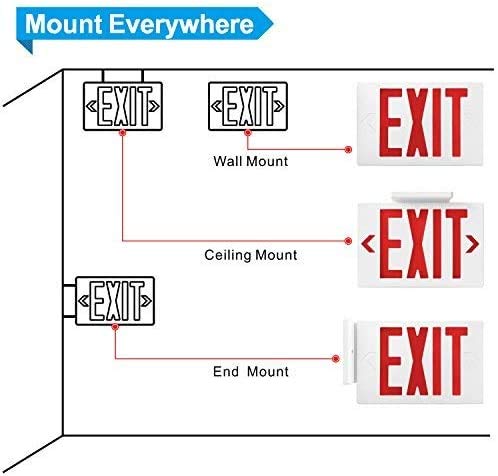 4 Pack UL Listed Red LED Exit Sign - Double Face 120-277VAC Fire Exit Signs with Emergency Lights & Battery Backup - Ideal for Commercial Buildings, Warehouses & Emergency Exits