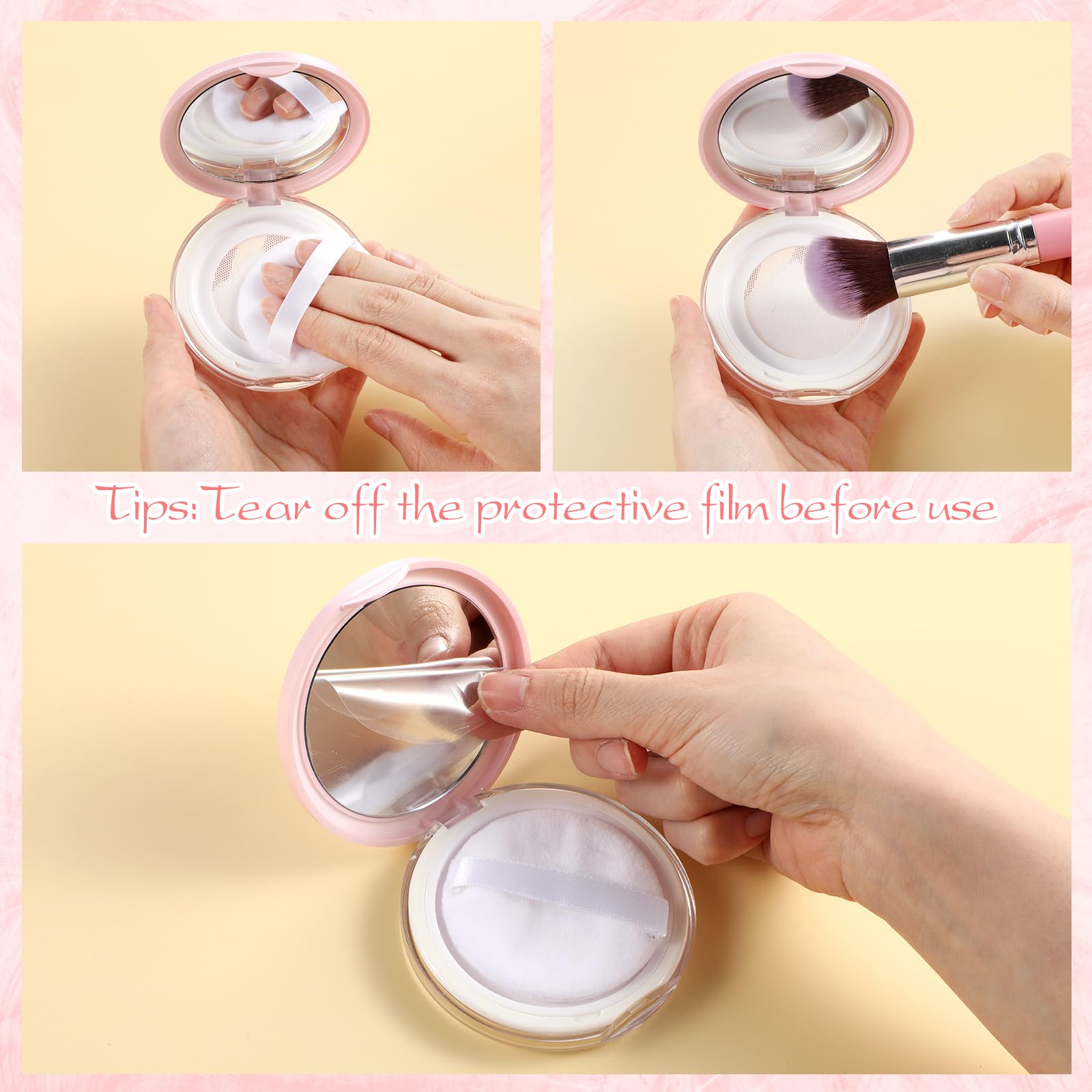 2Pcs Refillable Loose Powder Compact with Mirror & Puff - 0.17 oz Portable Empty Makeup Powder Case for Travel, Touch-ups & On-the-Go Beauty | Perfect for Loose Powder, Mineral Makeup & Face Powder Storage