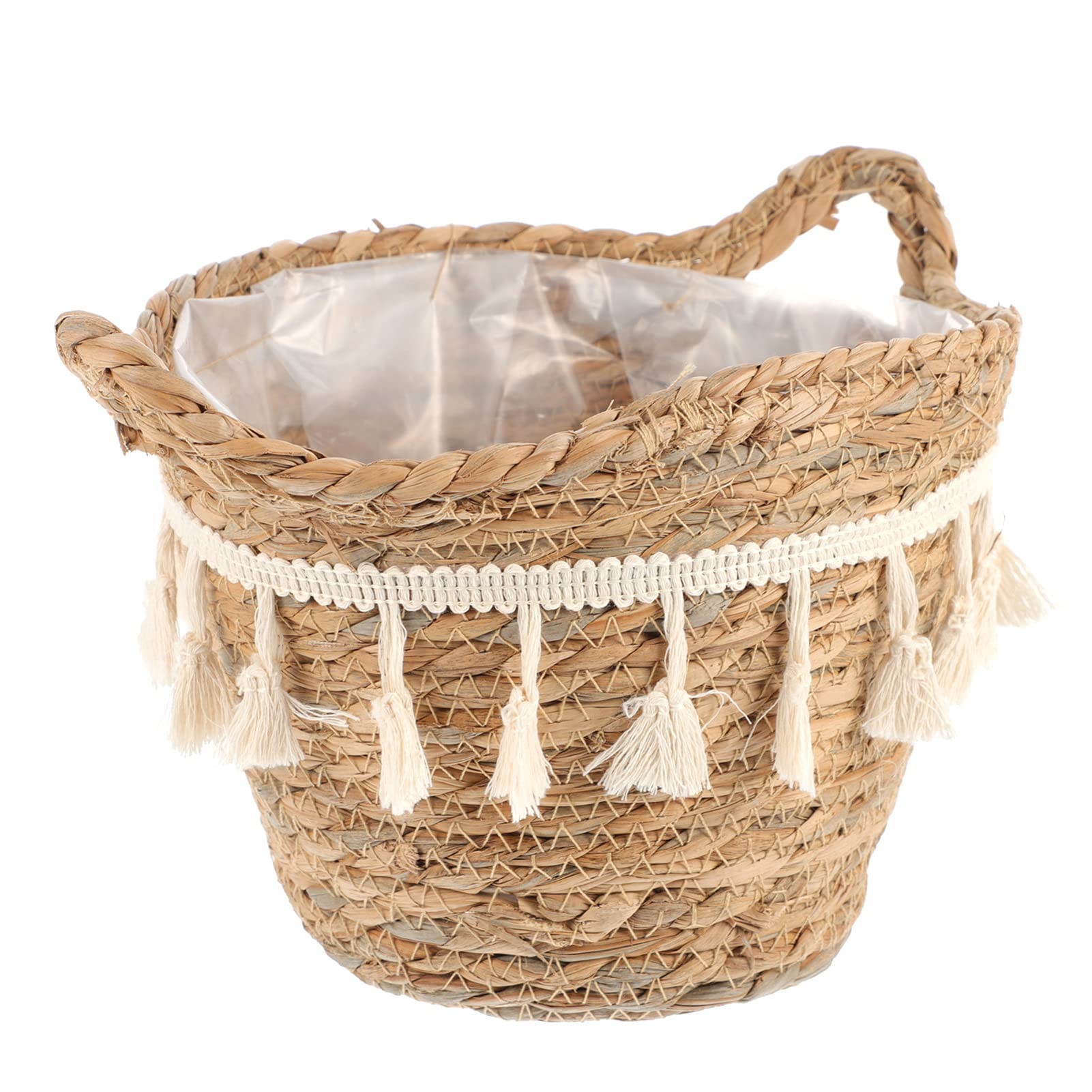 Yardwe Seagrass Woven Storage Basket with Liner & Handles - Natural Wicker Planter Pot for Plants, Flowers, Home Decor | Perfect for Living Room, Bedroom, Bathroom Organization & Farmhouse Style Decorating