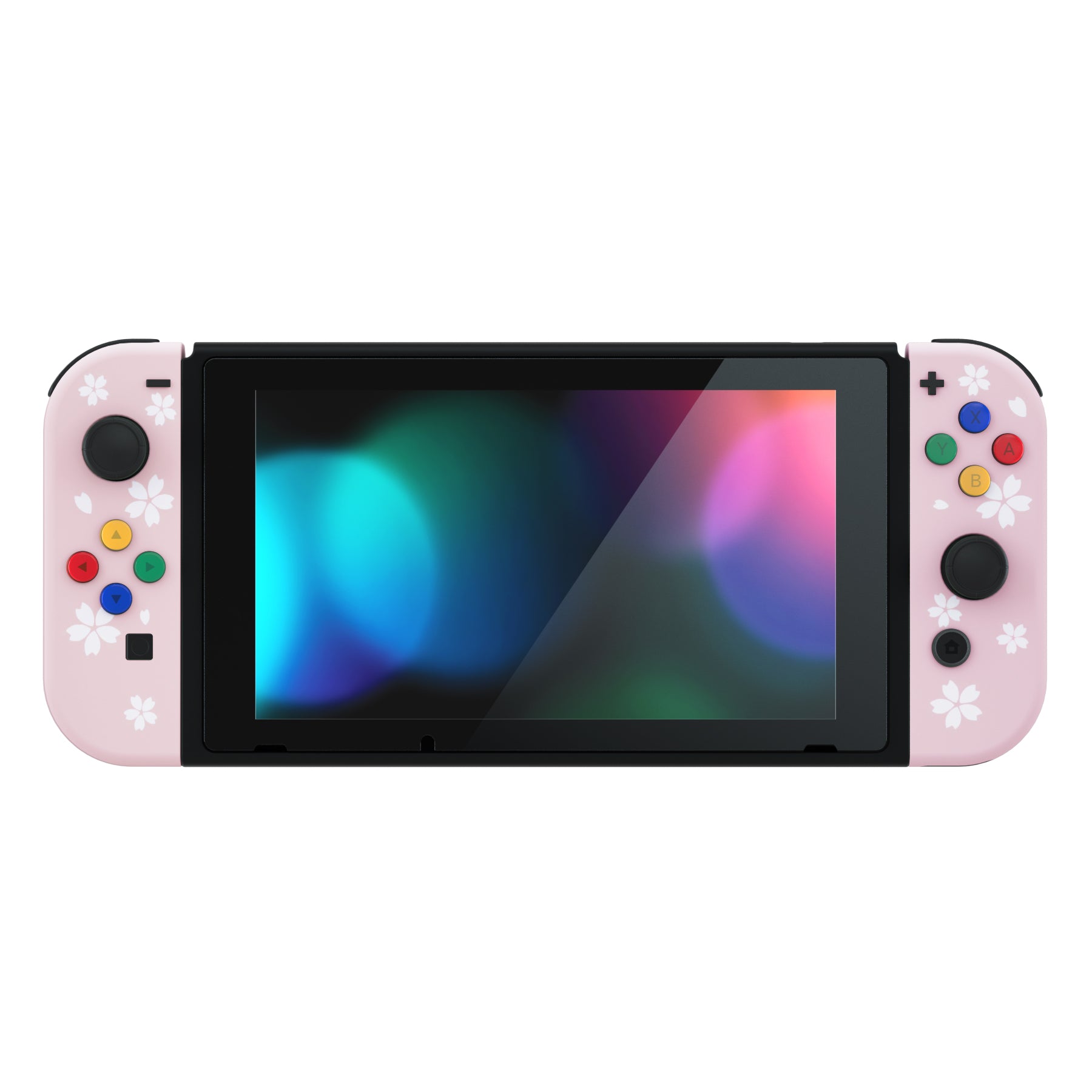 eXtremeRate Soft Touch Grip Cherry Blossom Joycon Controller Shell with Colorful Buttons - DIY Replacement Case for Nintendo Switch JoyCon & OLED Model (Console Not Included) - Perfect for Gaming, Customization, and Enhanced Grip Comfort
