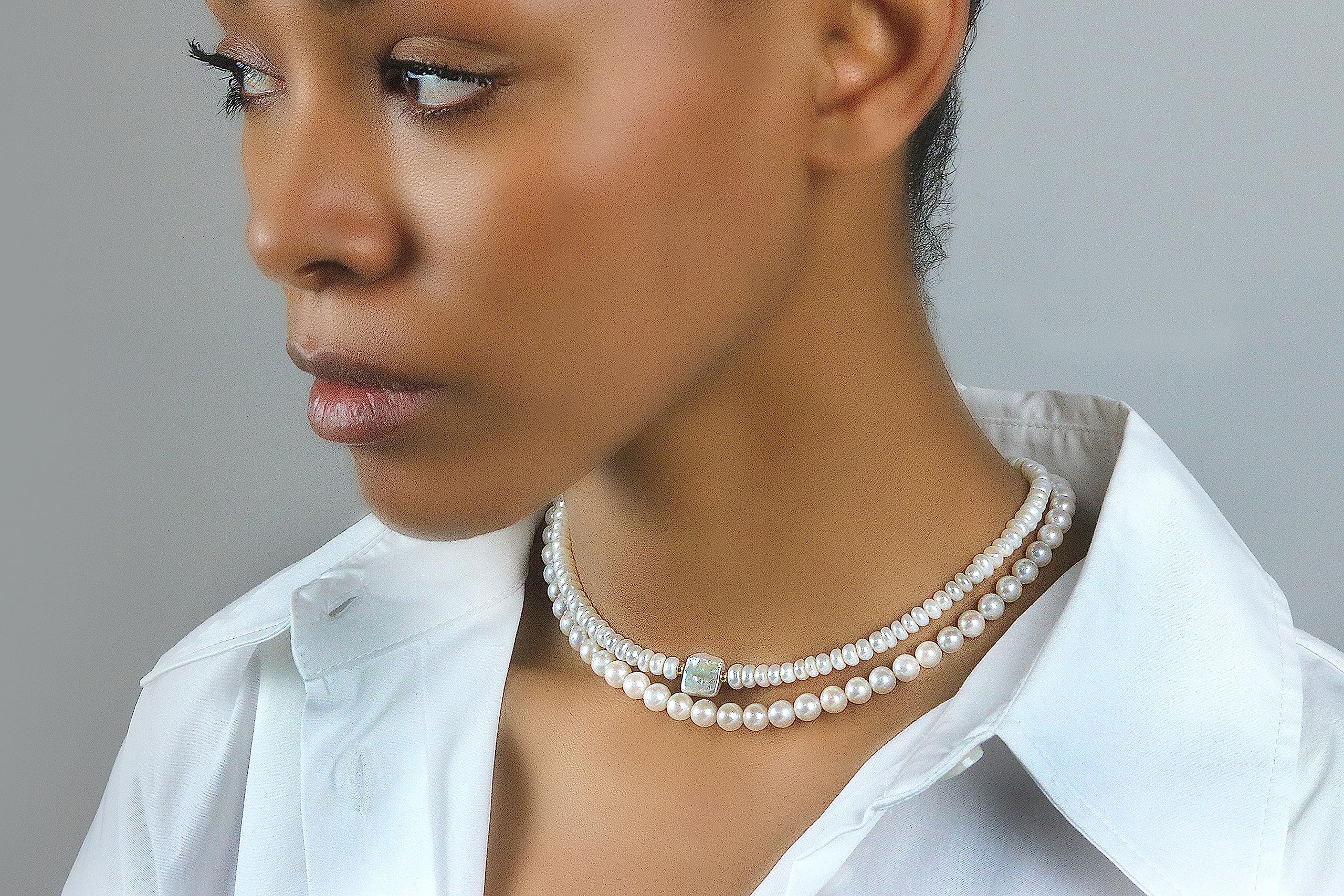 AA Grade Freshwater Pearl Beaded Necklace - Elegant Gold Bridal Pearl Choker - Handmade Wedding Jewelry for Brides & Bridesmaids - Perfect for Weddings, Anniversaries & Special Occasions