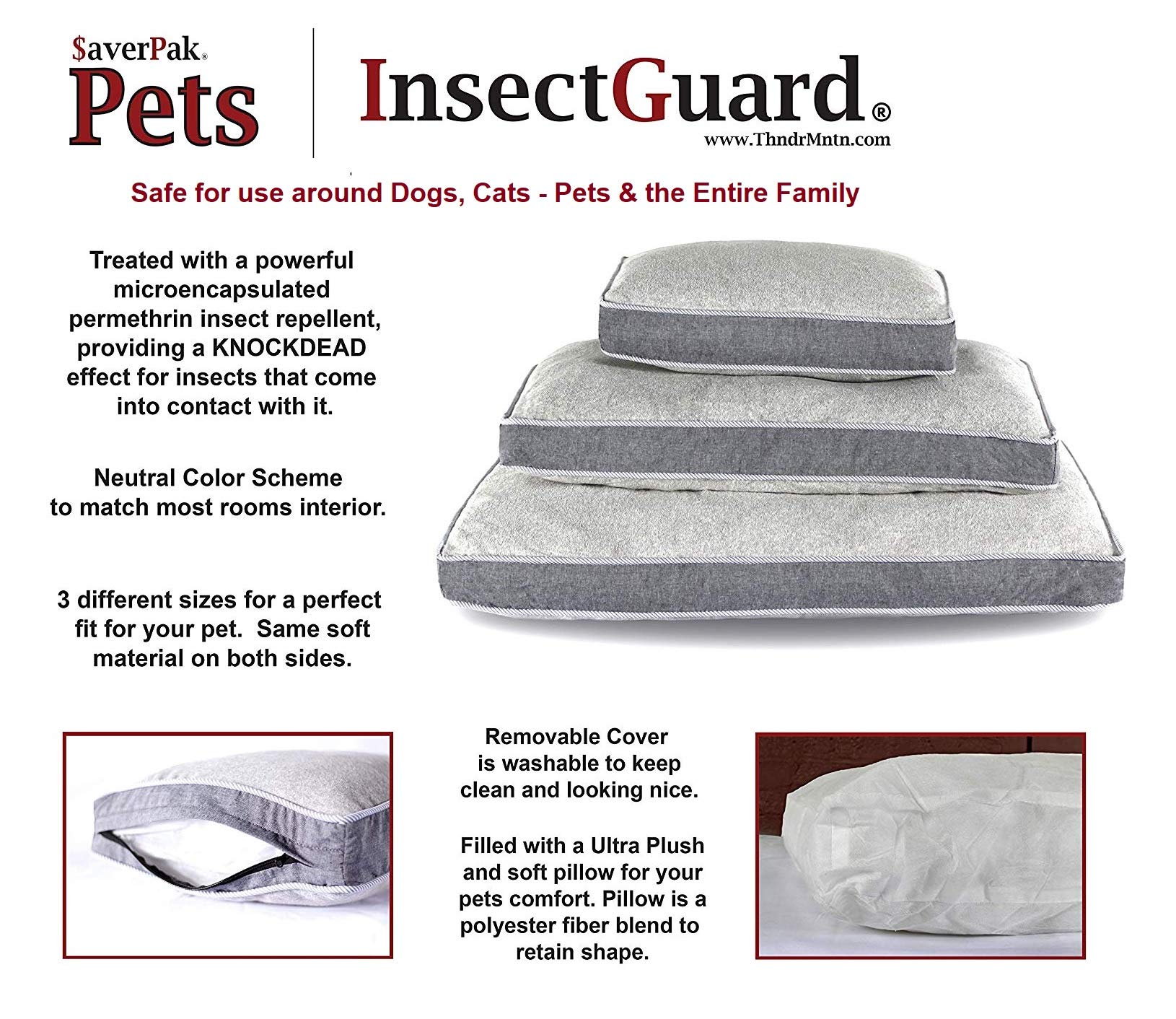 Permethrin-Treated Pet Bed - Mosquito & Tick Repellent for Dogs & Cats, Orthopedic Support, Washable Cover - Home & Travel Use