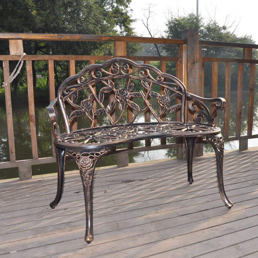 Outdoor Loveseat Bench - Rust-Resistant Aluminum Metal Garden Seating for Patio, Porch, Park, Deck & Lawn with Floral Rose Design (Bronze) - Perfect for Relaxing in Your Backyard or Outdoor Entertaining