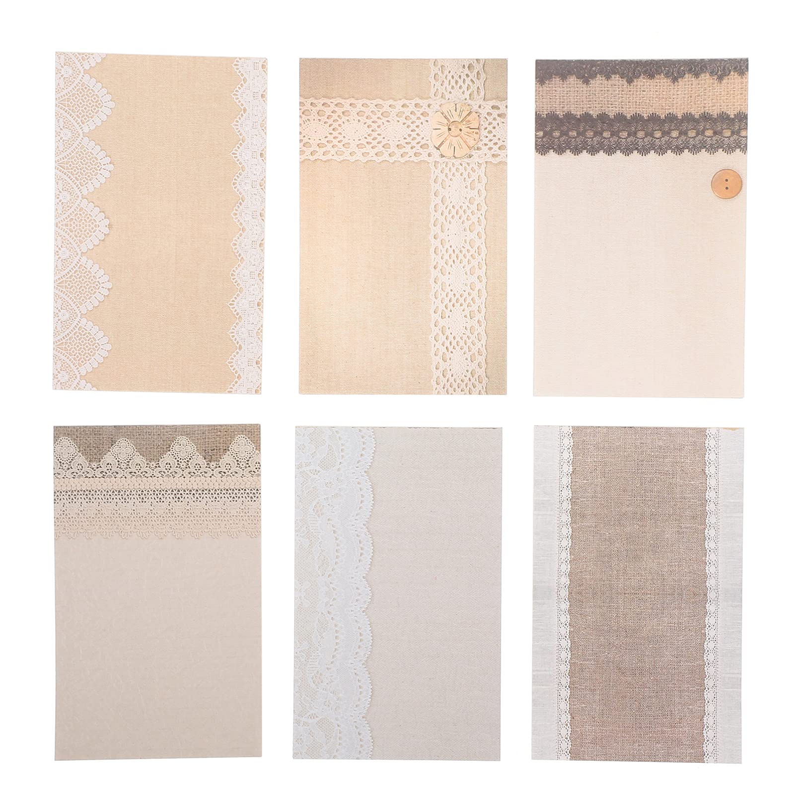 Rustic Burlap Memo Pads with Lace Design - 6 Pack (180 Sheets) for Office, School, Home & Gift Giving - Aesthetic Stationery Notepads for Journaling, Lists & Notes