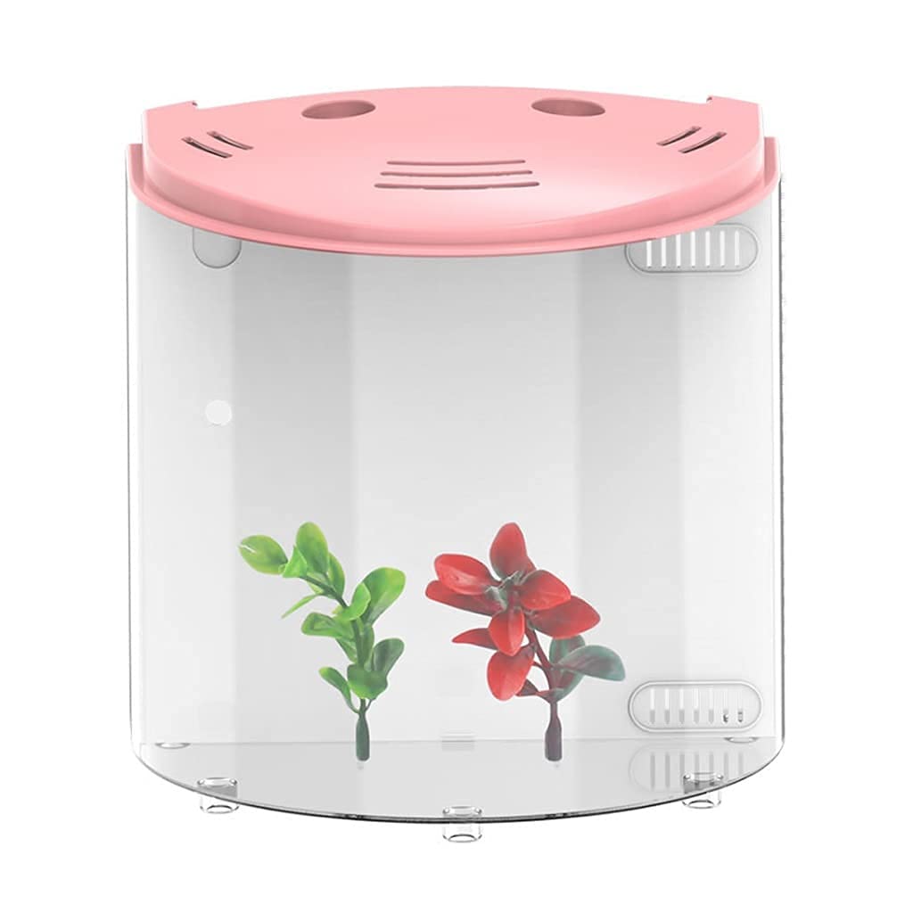 Xinmier 5L USB LED Half Moon Acrylic Fish Tank - Large Capacity Mini Aquarium for Home, Office, Desktop - Pink Color for Aquatic Fish & Pet Supplies - Perfect for Small Spaces, Decor, and Relaxation