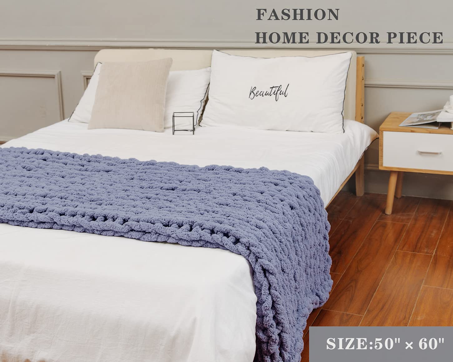 Alzoear Chunky Knit Throw Blanket - Soft Chenille Handmade Cozy Warm Blanket for Couch, Sofa, Bed & Home Decor - Perfect for Winter Nights & Living Room Relaxation (Storm Grey, 50x60 Inches)