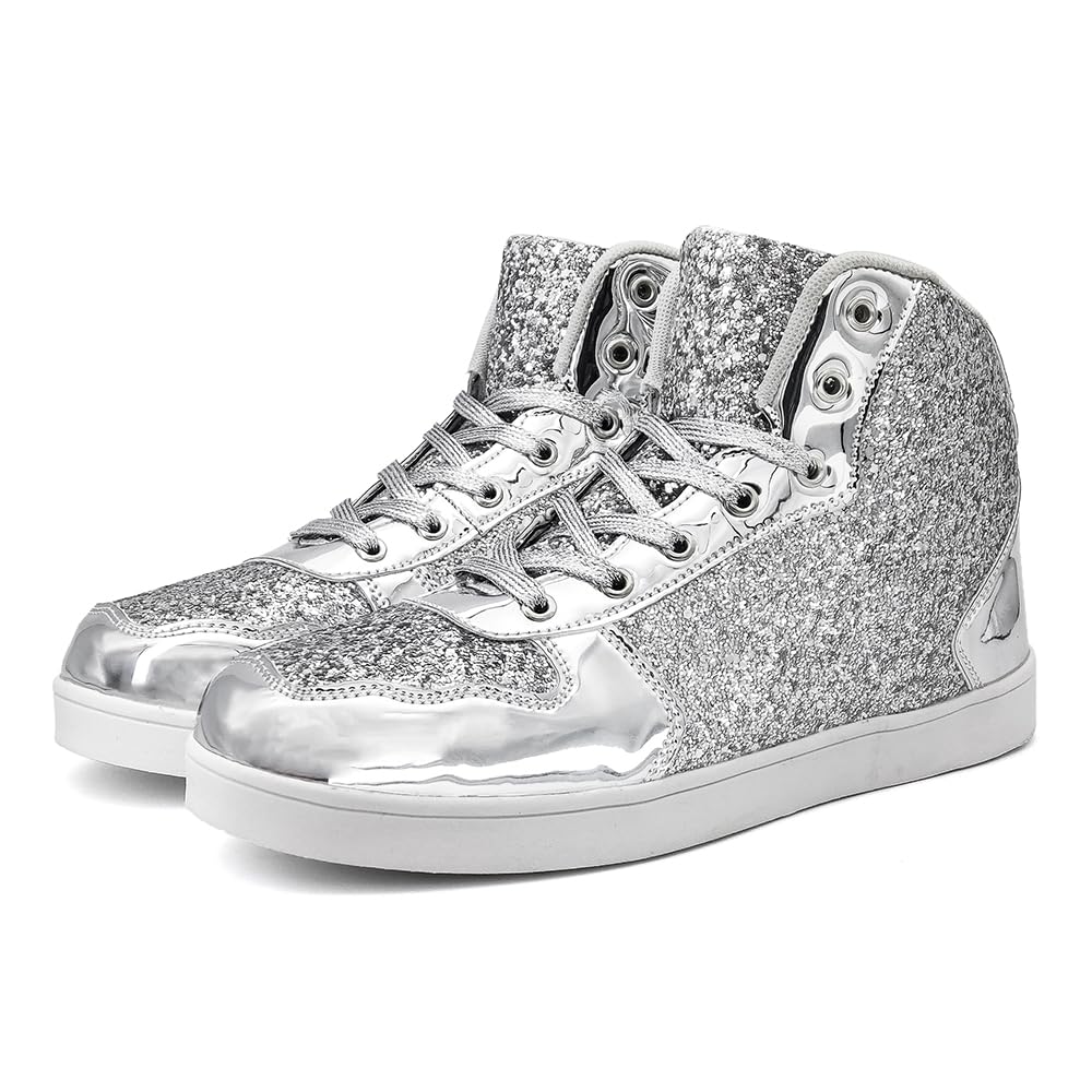 Umerigo Women's Fashion Glitter Sneakers - Bling Sparkly High Top Lace Up Sequin Casual Shoes for Women | Perfect for Parties, Weddings, and Night Out