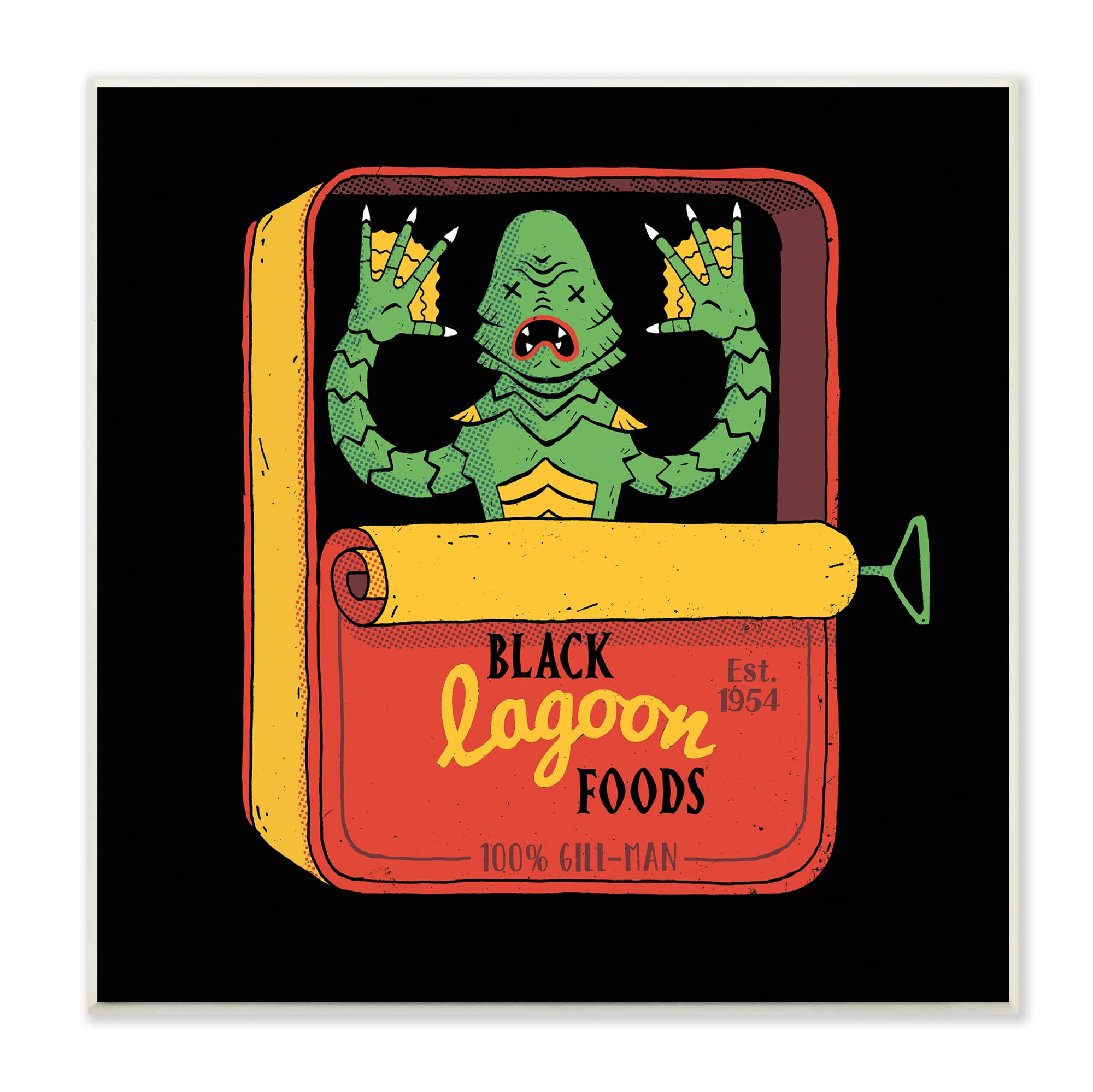 Stupell Industries Black Lagoon Creature Novelty Tuna Can Art Print - Designed by Michael Buxton - Unique Home Decor for Living Room, Office & Kitchen Wall Art