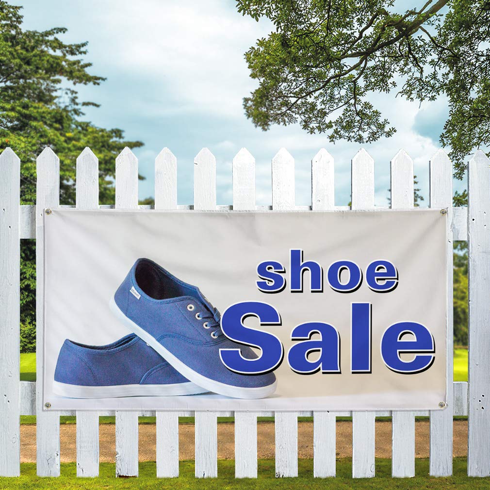 Vinyl Banner 48x96 Inches - Heavy Duty Weatherproof Outdoor Sign for Shoe Sales, Business Promotion & Industrial Use (Grey, 8 Grommets) - Perfect for Storefronts, Yard Sales & Trade Shows