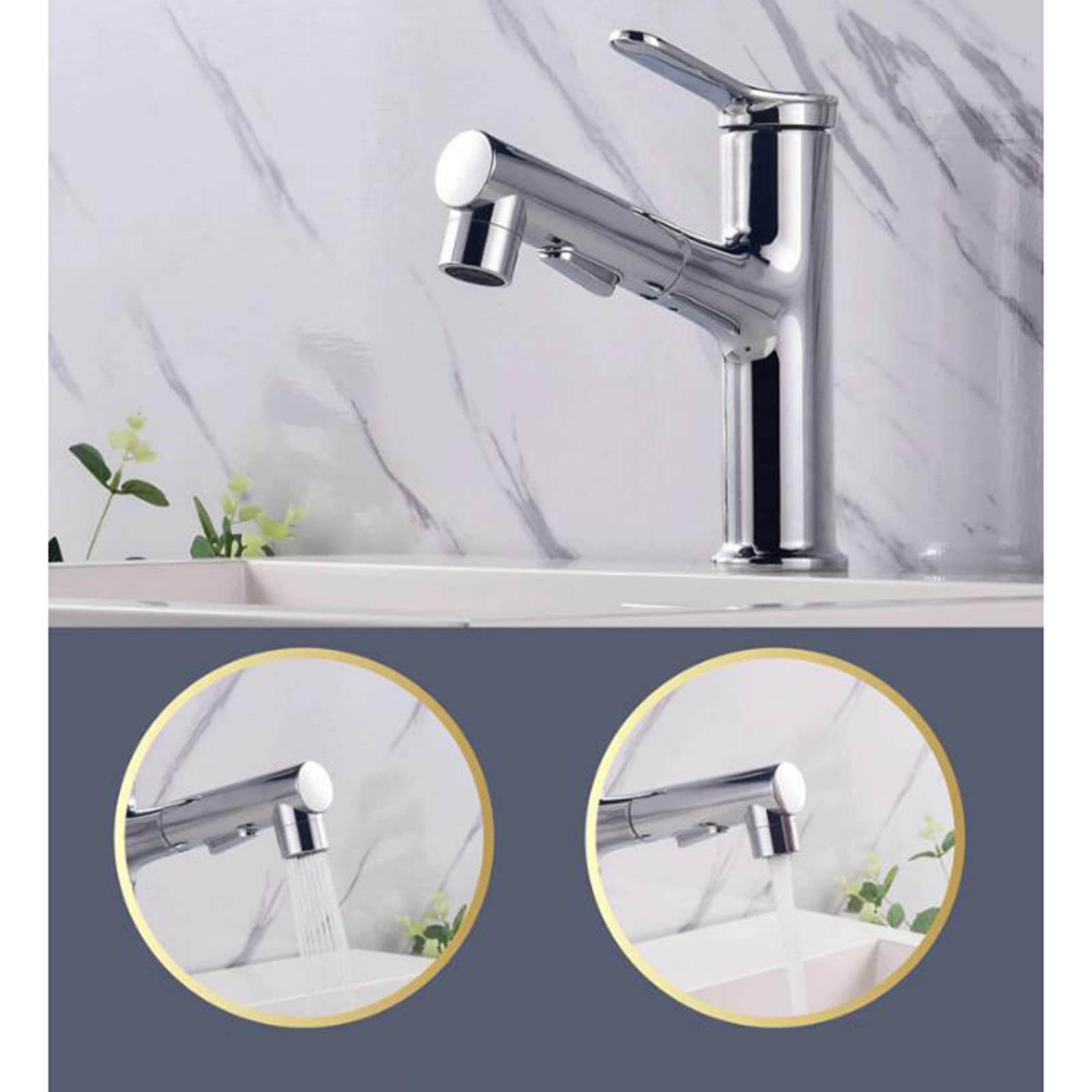 **Pull-Out Spray Basin Mixer Faucet - Chrome Finish, Brass Construction, Telescoping Design for Bathroom Sink | Perfect for Modern Bathrooms, Kitchenettes & RV Sinks**