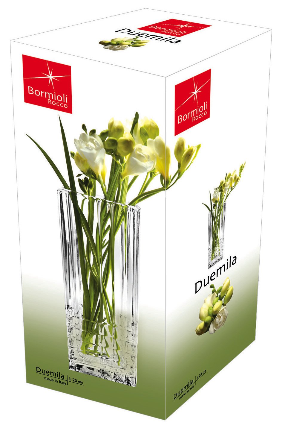Bormioli Rocco Duemila 9-Inch Square Glass Flower Vase - Modern Home Decor for Centerpieces, Wedding Arrangements & Living Room Display