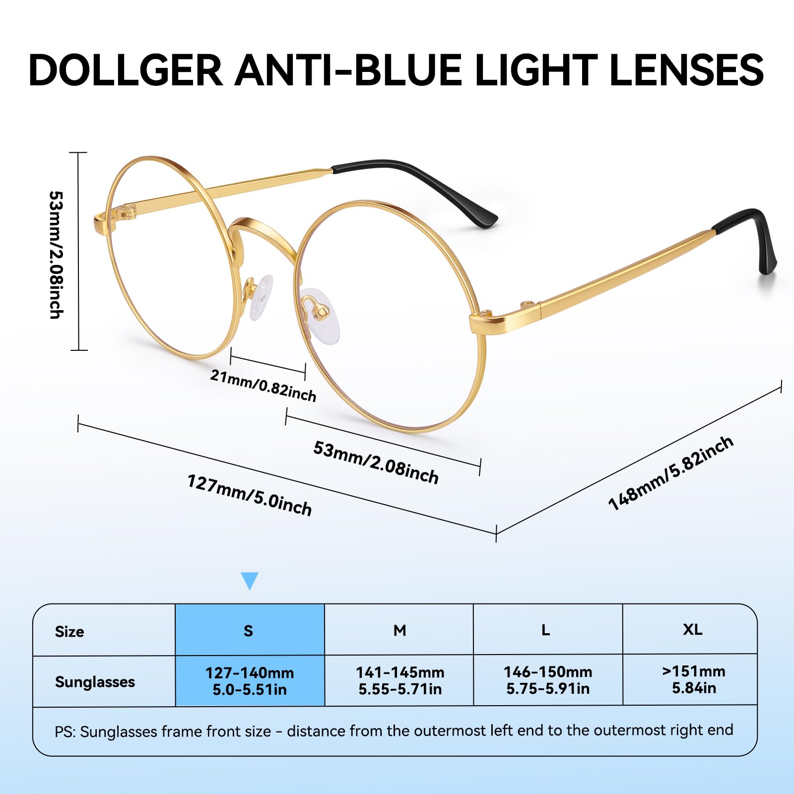 Dollger Retro Round Blue Light Blocking Glasses - Clear Lens Non-Prescription Eyewear for Men & Women - Metal Frame Anti-Eye Strain Computer Glasses for Office Work & Screen Time