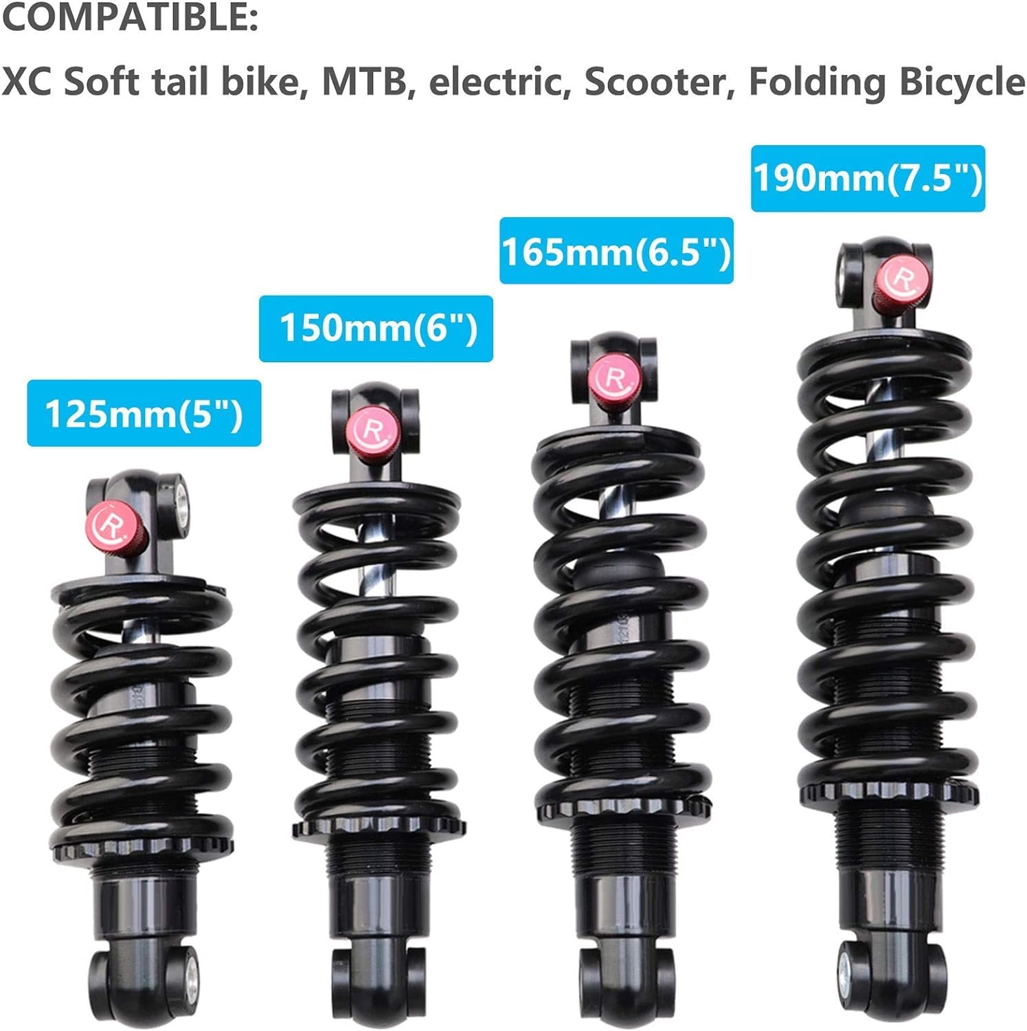 Premium Mountain Bike Rear Shock Absorber - Adjustable Coil+Oil Hydraulic Suspension (165mm, 350Lbs Capacity) for E-Bike & MTB - Perfect for Off-Road Trails, Downhill & Electric Bicycle Adventures