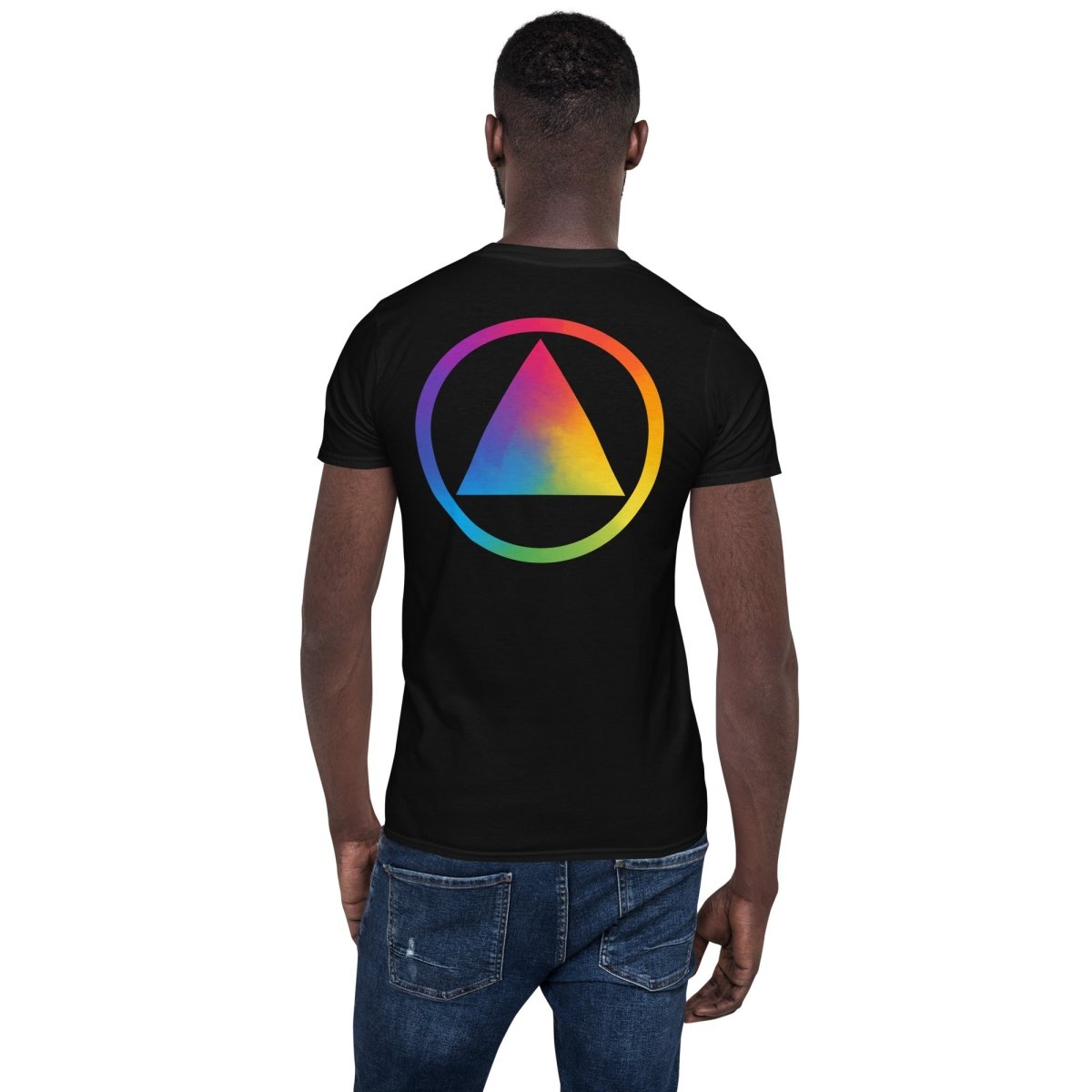 Rainbow Sobriety Symbol T-Shirt - Embroidered Chest & Back Design | Premium Cotton Tee for Recovery & Pride Events | Addiction Awareness Apparel