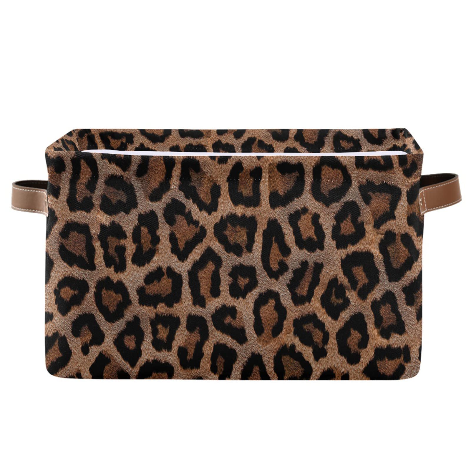 Collapsible Storage Basket with Leather Handles - Home & Office Organizer for Gifts & Essentials