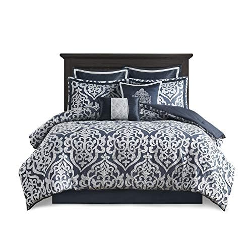 Madison Park Odette Jacquard Damask Comforter Set - Modern All Season Down Alternative Bedding with Shams & Decorative Pillows, Cal King (104