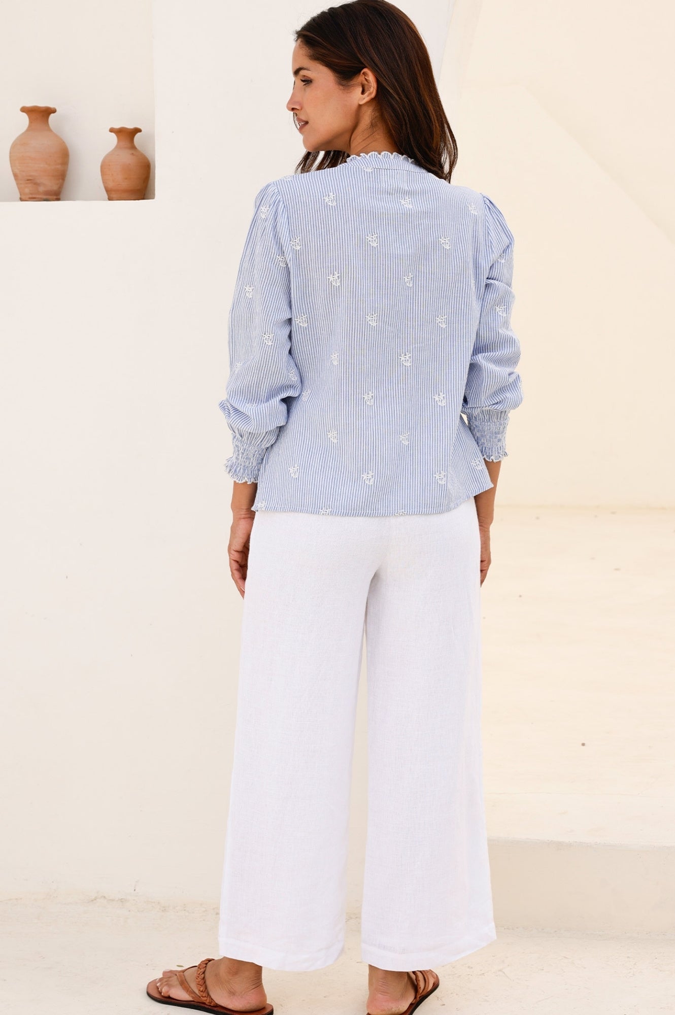 Cosima Organic Cotton Shirt for Women - Soft Breathable Blue & White Striped Tops - Perfect for Casual Wear, Office & Summer Outfits