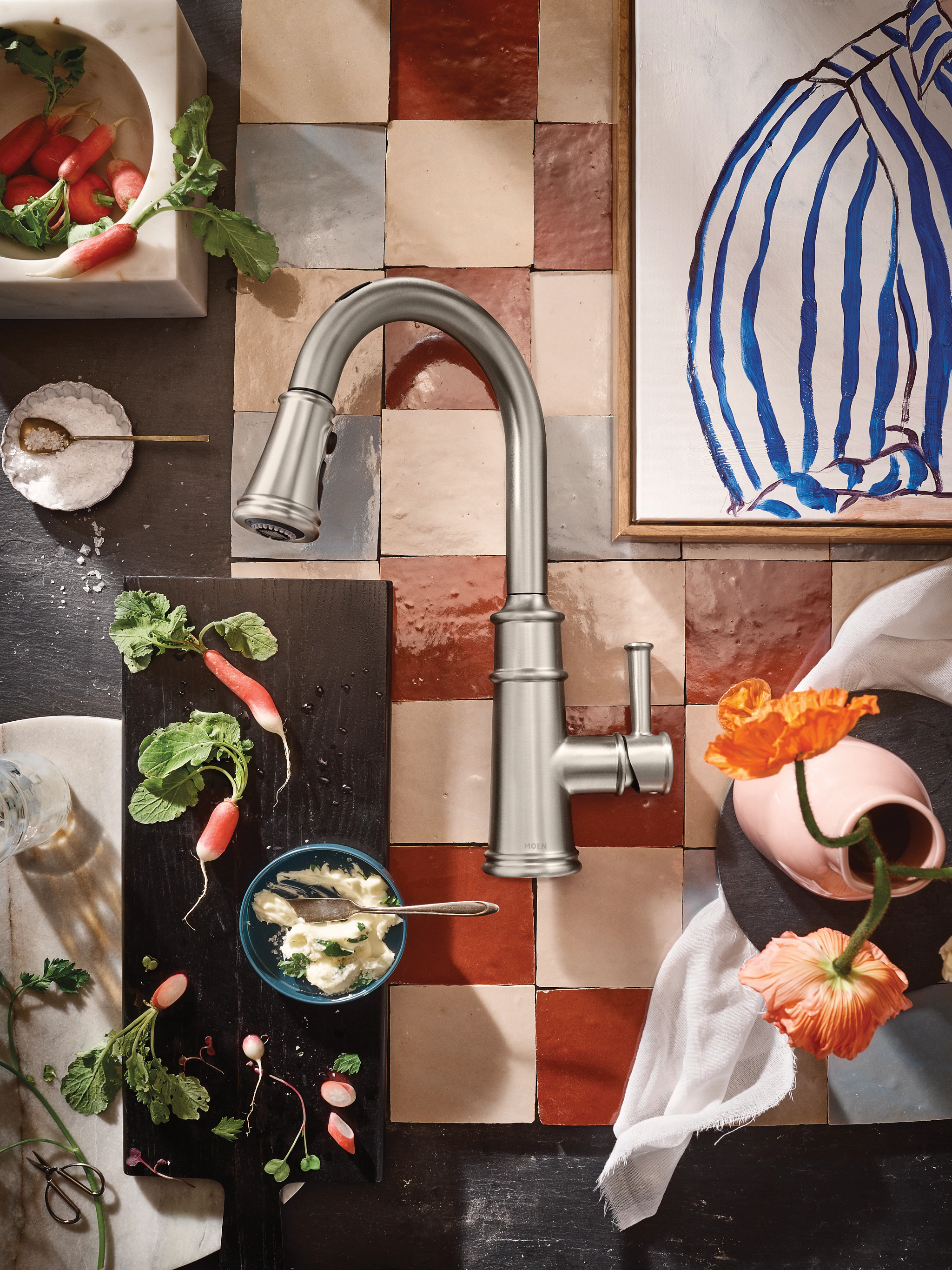 Belfield Smart Kitchen Single Handle High Arc Pull Down Faucet - Modern Touchless Design for Easy Cooking and Dishwashing