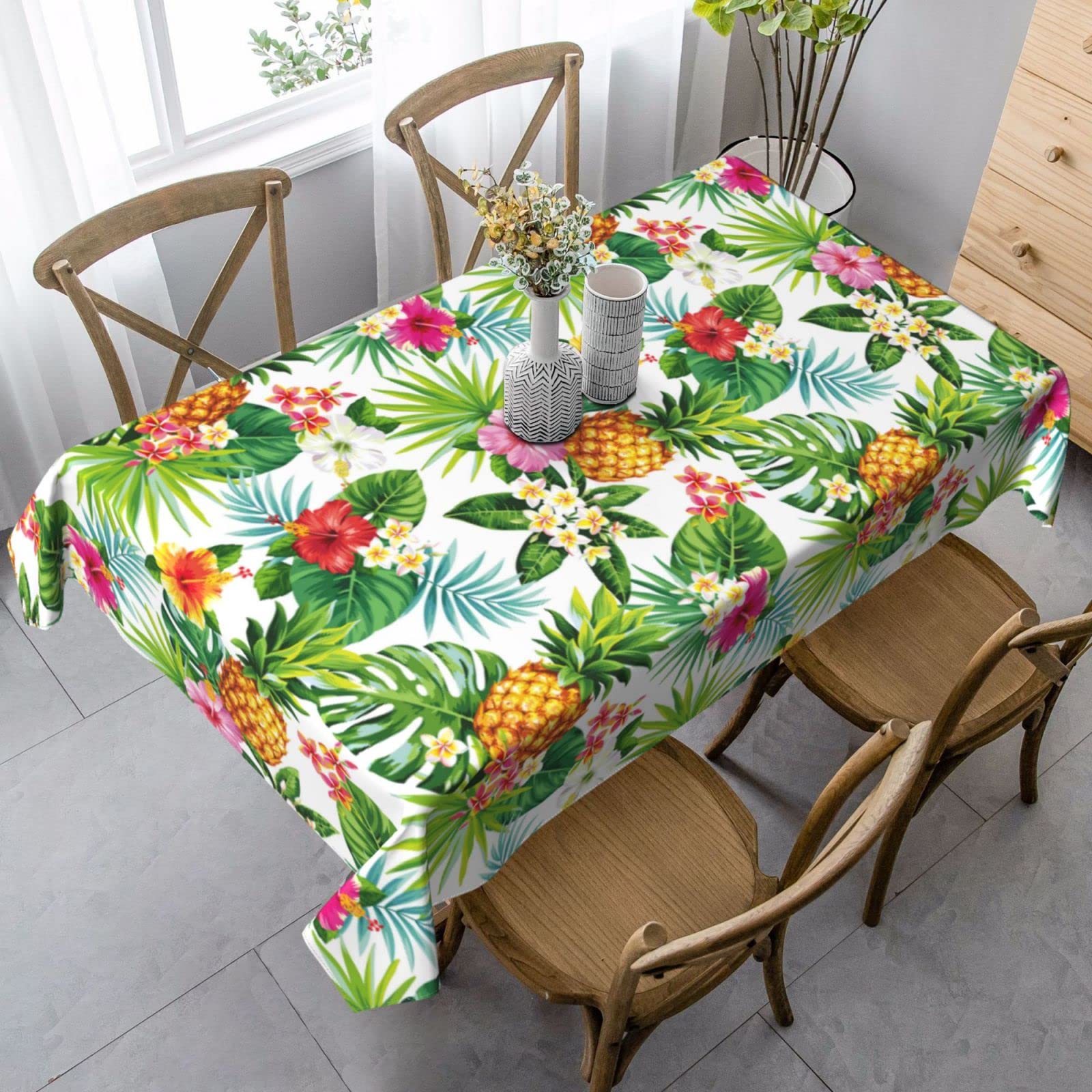 Tropical Hawaii Tablecloth - 60x90 Inch Washable Rectangle Table Cover for Kitchen & Dining Room Decor | Perfect for Luau Parties, Beach Themed Events & Summer Entertaining