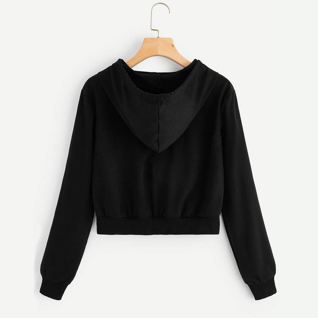 Women's COOKI Crop Zip-Up Hoodie - Long Sleeve Pullover Sweatshirt for Juniors & Teen Girls | Casual Streetwear, Layering Essential, Gym & Lounge Wear | Black Cropped Sweater Shirt