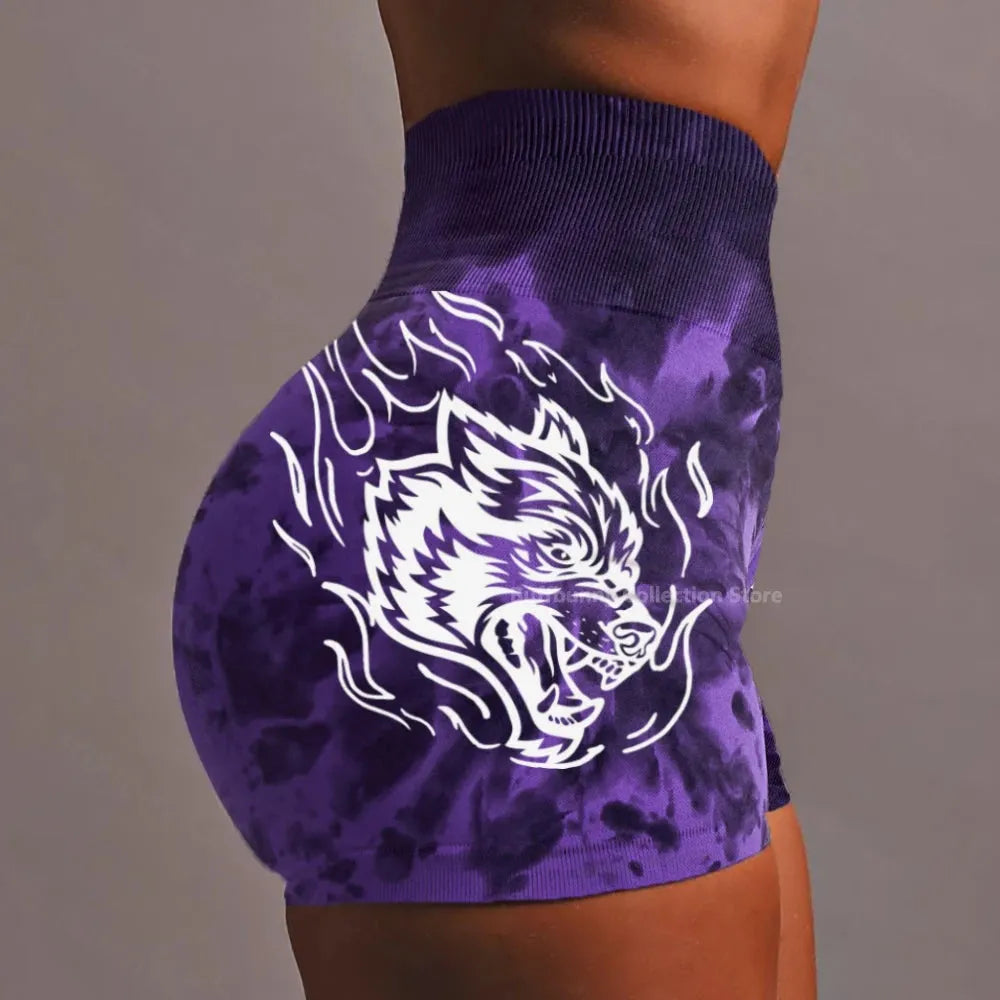 She Darc Wolf Tie Dye Scrunch Shorts for Women - Seamless Yoga Shorts, Breathable Workout Shorts with High Waist for Running, Gym & Summer Activities
