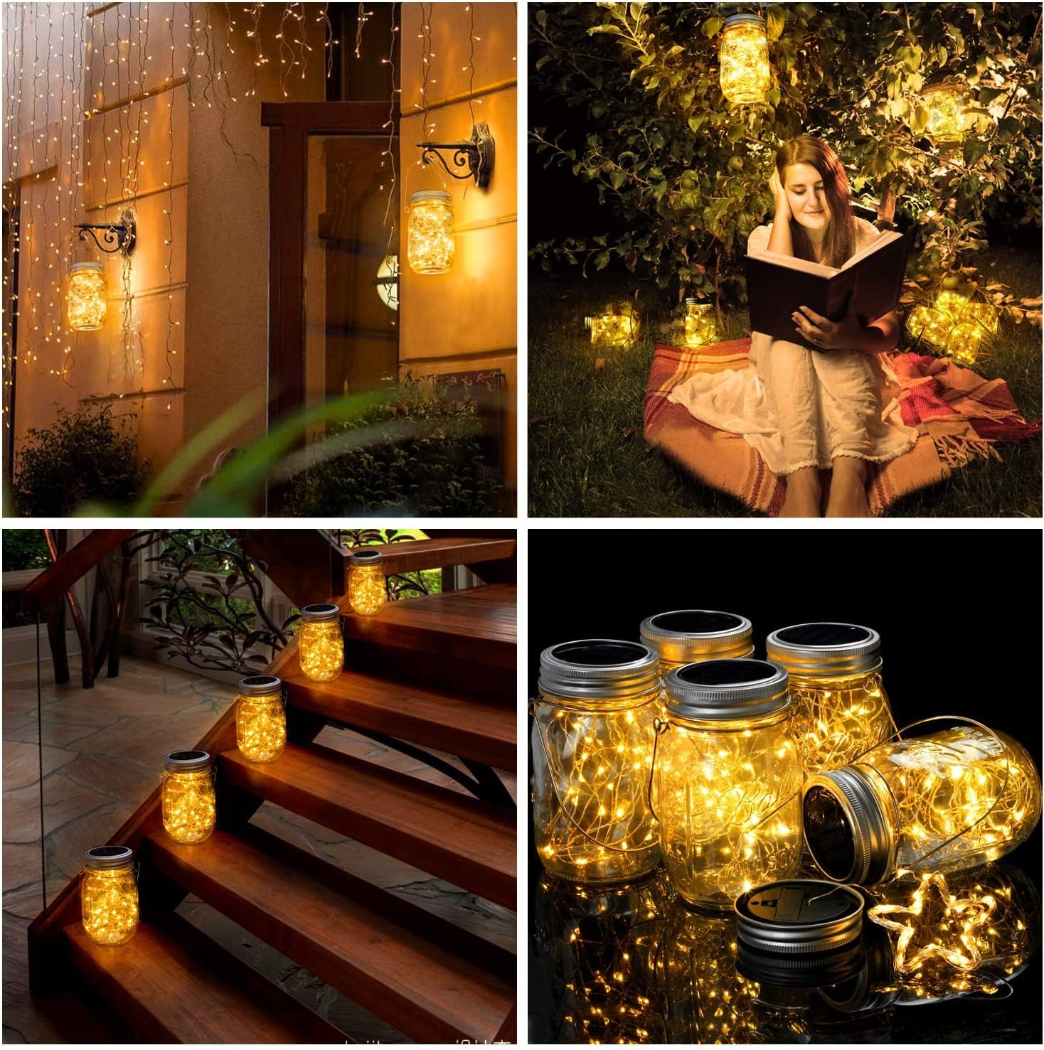 VOOKRY 10 Pack Solar Mason Jar Lights - 30 LED Waterproof Outdoor Fairy Lights with Hangers for Patio, Garden, Yard, Wedding & Party Decorations (Warm White) - Perfect for Romantic Nights, Backyard Gatherings and Special Events