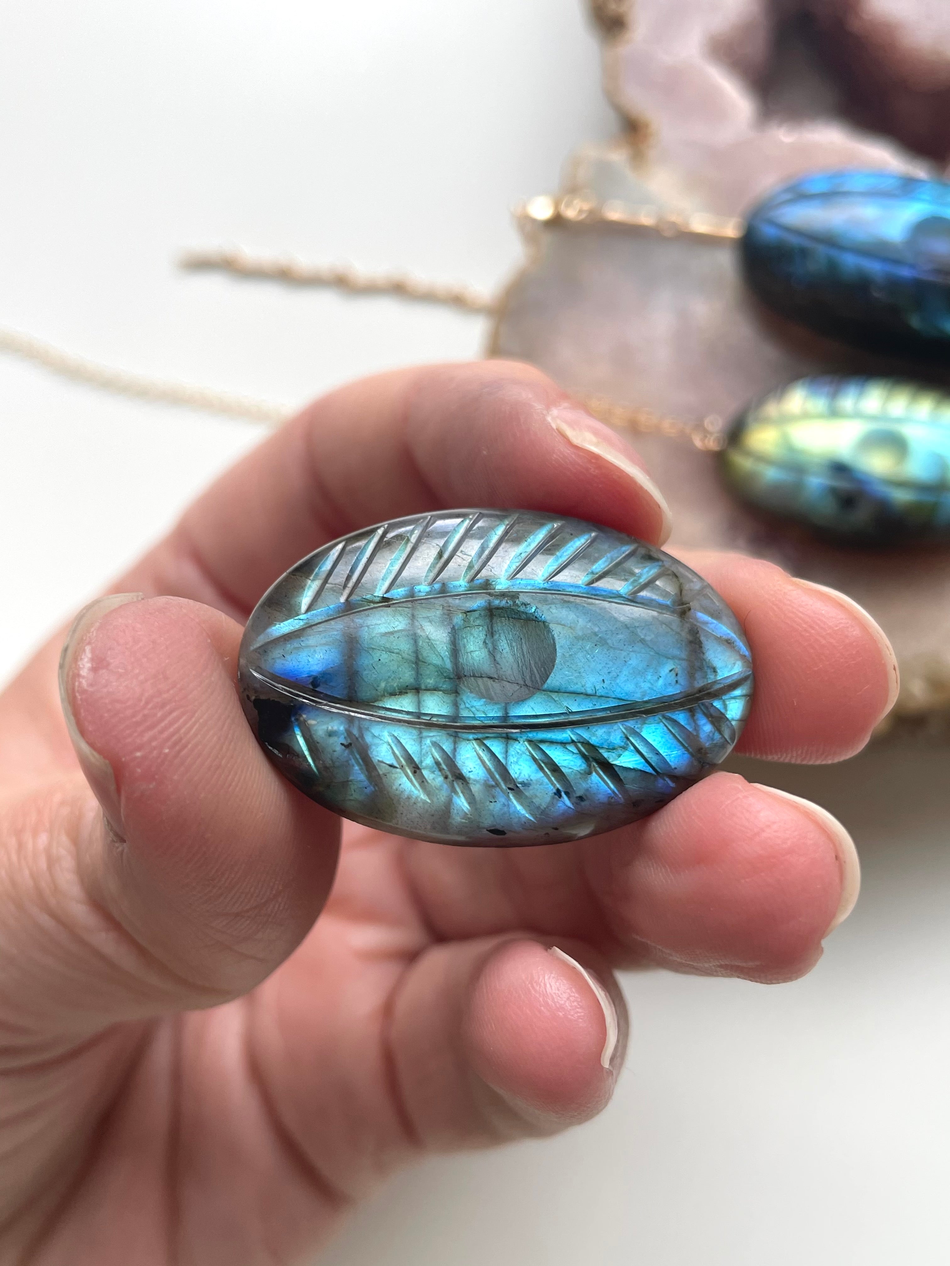 Evil Eye Protection Necklace with Labradorite Crystal - Hand Carved Healing Jewelry for Women, Spiritual Energy & Good Luck Charm | Perfect for Meditation, Yoga & Positive Energy