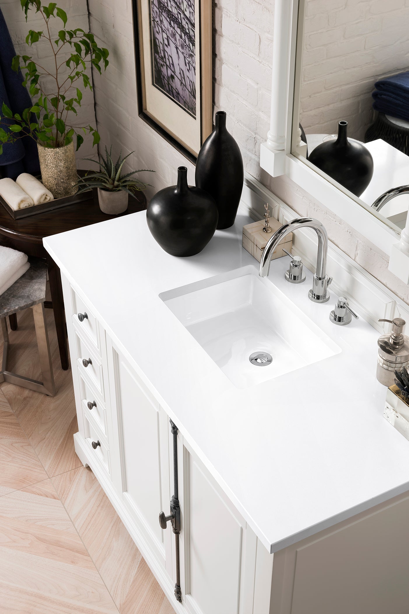 Providence 48 Inch Single Vanity Cabinet with 3CM Classic White Quartz Top - Bright White Bathroom Sink Storage for Modern & Farmhouse Style Homes