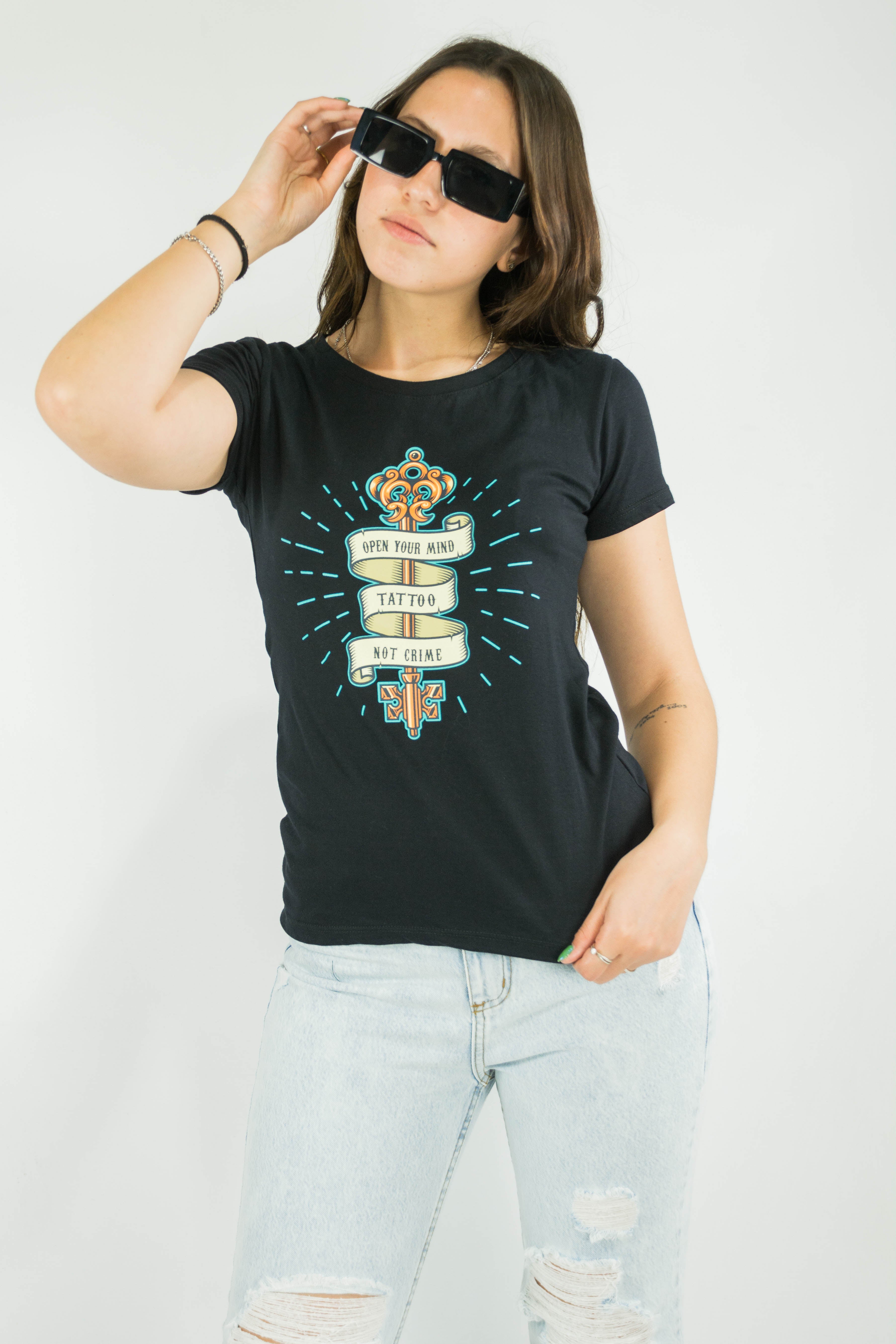 Father Daughter Matching T-Shirts - Key Tattoo Design Black Cotton Tee for Women | Perfect for Family Bonding, Gifts & Special Occasions