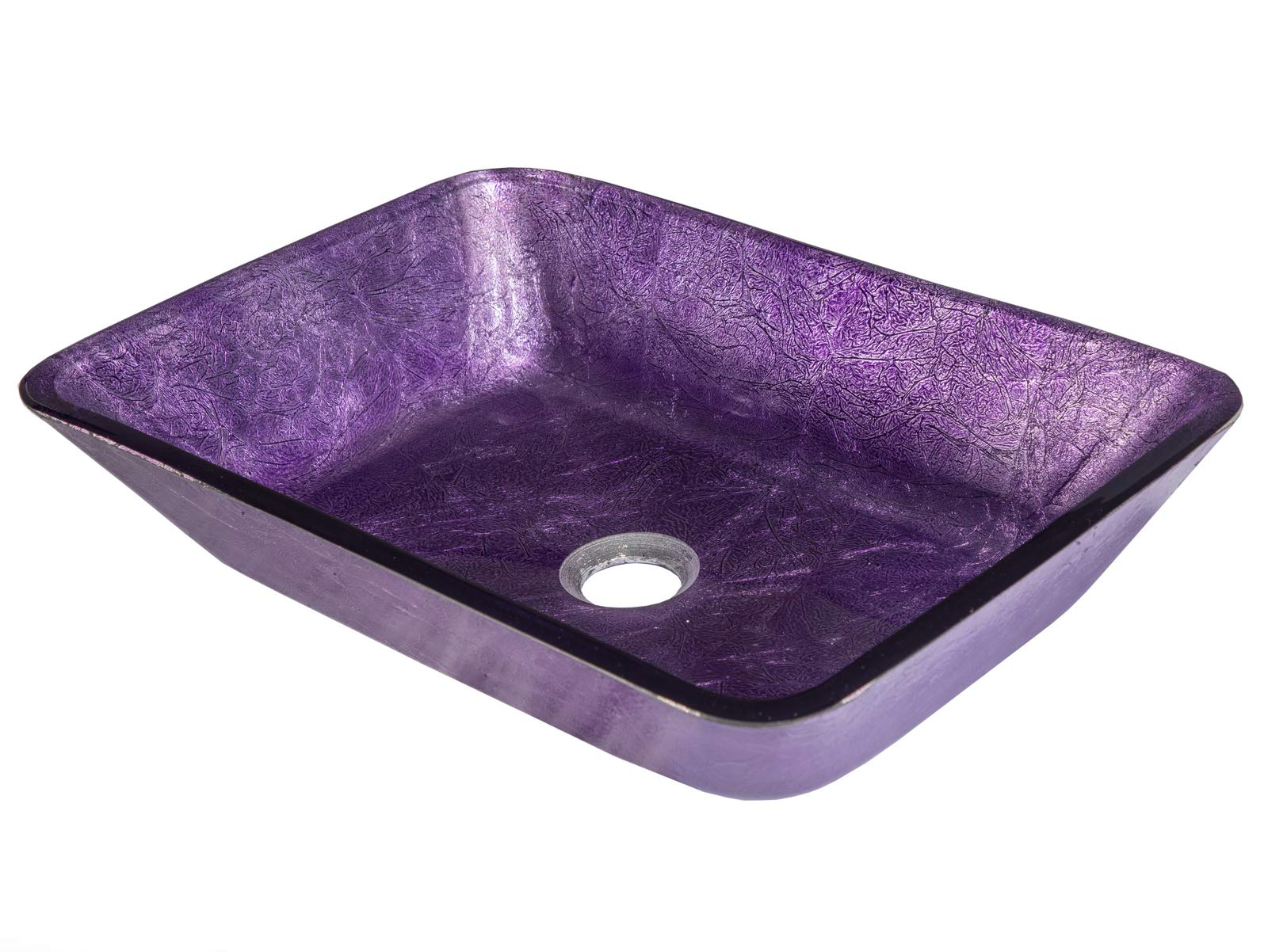 Modern Rectangular Purple Foil Glass Vessel Bathroom Sink - Elegant Vanity Basin for Contemporary Home Decor, Perfect for Powder Rooms and Luxury Bathrooms