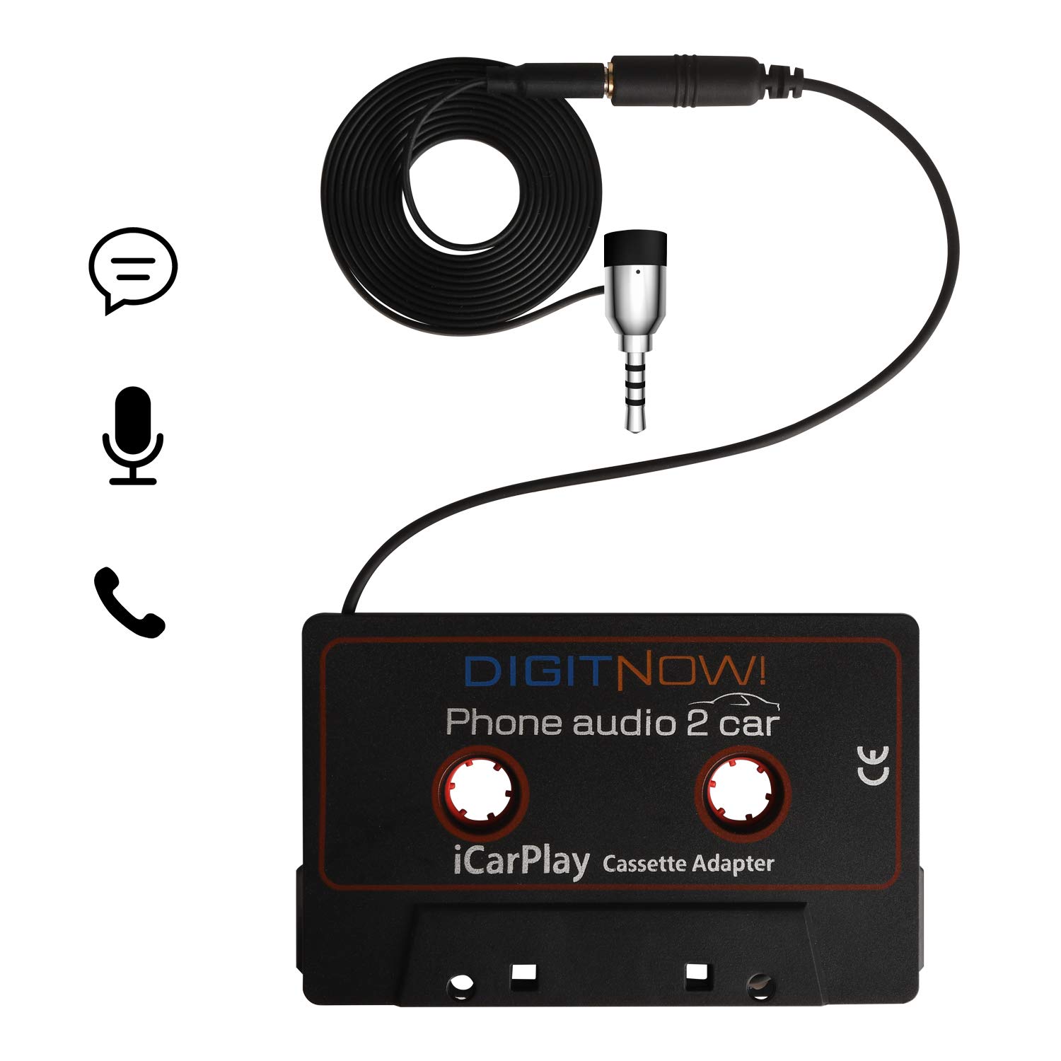 DIGITNOW Car Cassette Adapter - Play Smartphone Music in Older Cars via Cassette Deck | Plug & Play AUX Audio Adapter with Built-in Microphone for Hands-Free Calling | Perfect for Road Trips, Commuting & Vintage Car Music Upgrade