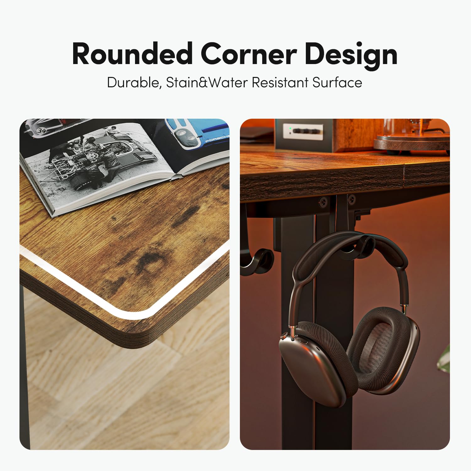 BANTI 48x24 Inches Electric Standing Desk with Drawer - Adjustable Height Sit Stand Workstation for Home Office - Ergonomic Computer Desk in Rustic Brown - Perfect for Remote Work, Gaming & Study Spaces