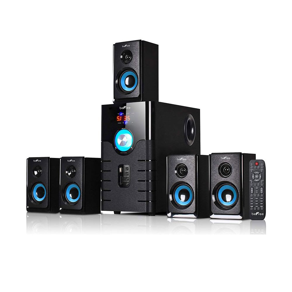 beFree Sound BFS-500 5.1 Channel Wireless Bluetooth Speaker System with Surround Sound - Blue | Home Theater, Gaming & Movie Night Audio Solution