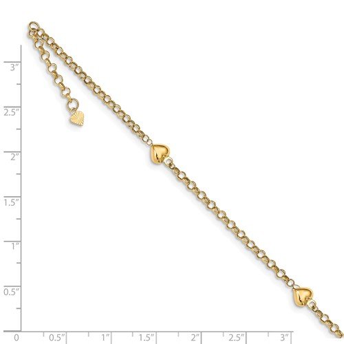 14K Yellow Gold Puff Heart Cable Chain Anklet - Elegant & Dainty Jewelry for Women, Perfect for Everyday Wear, Gifts & Special Occasions